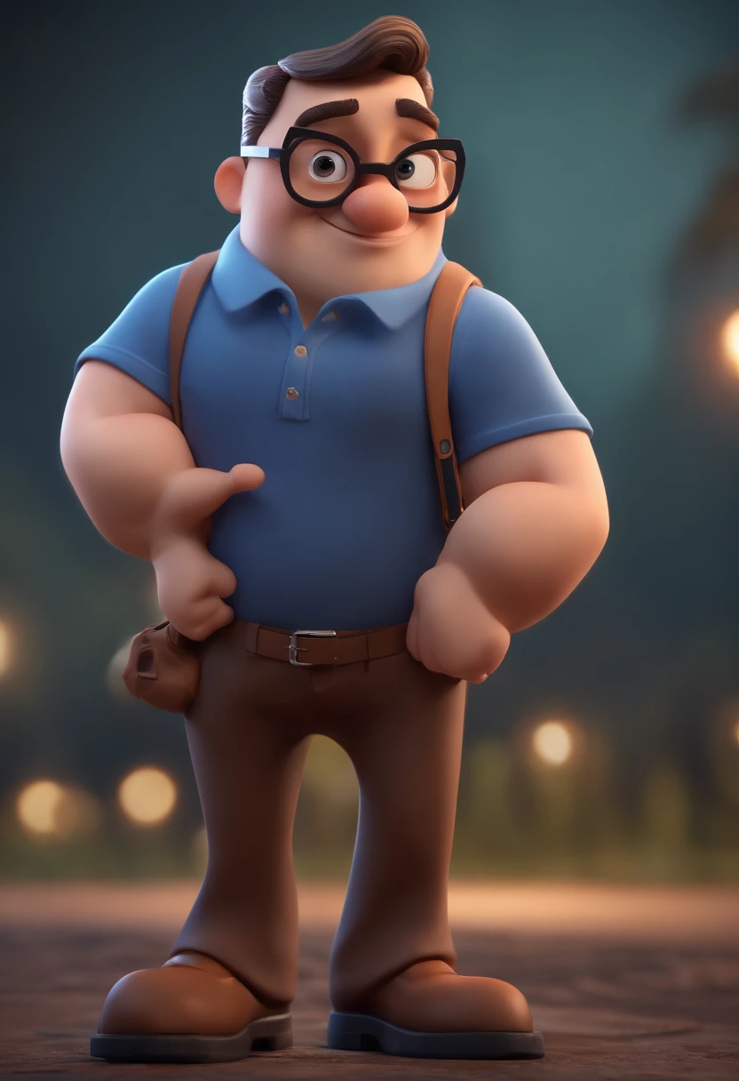 Cartoon character of a man with black glasses and a blue shirt, animation character, Caractere estilizado, animation style rendering, 3D estilizado, Arnold Maya render, 3 d render stylized, toon render keyshot, Personagem 3D, Personagem 3D, 3d rendering stylized, 3 d character render, personagem de desenho animado, Personagem de close up, Pose de personagem,  (Estilo Pixar) (master part:1.2) (Bokeh) (best quality) (pele detalhada) (textura detalhada) (8k) (argila) (Cinematic lighting) (foco nítido