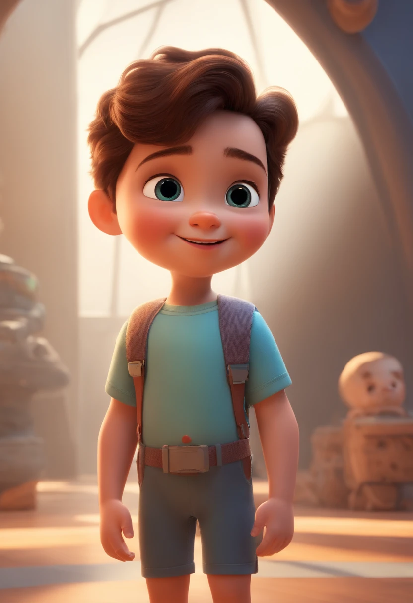 a happy cute standing short hair, vestindo uma fantasia espacial, , fundo branco, barnet, Tom, Estilo Pixar, ....3d, desenhos animados, rosto detalhado, asymmetrical 16k