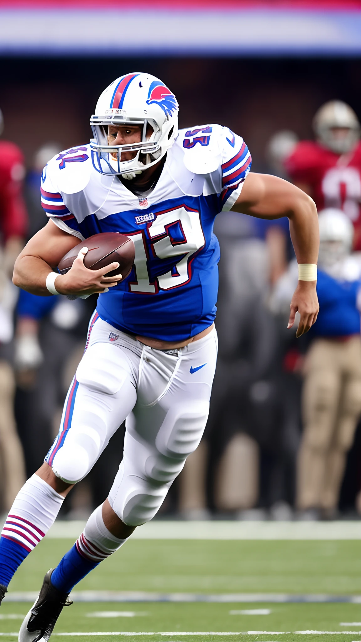 LeBaron Van Buren playing football for the buffalo bills. He wears #19 id 6 feet tall and s muscular 270 lbs