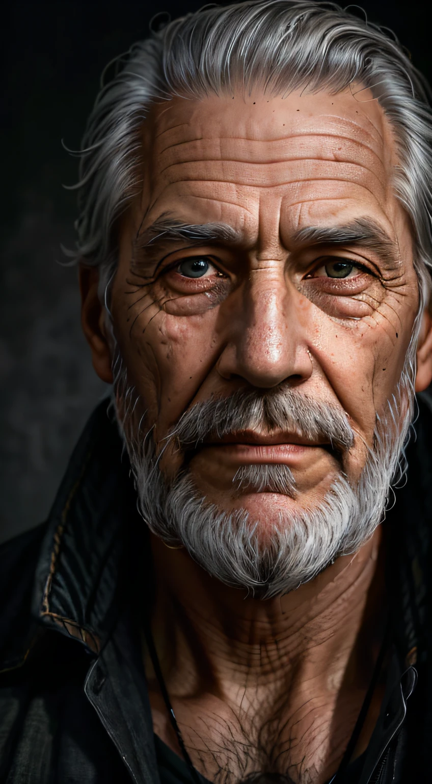 A close up of a man with a beard and a leather jacket - SeaArt AI