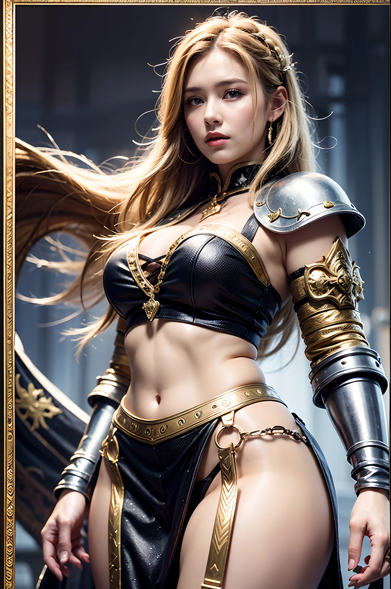 1 character, Highly detailed poster image of one woman, ((Medieval style, RPG Character Classes)), 8K UHD, Raw-Photo, digital painting, The ultra-detailliert, Golden proportions