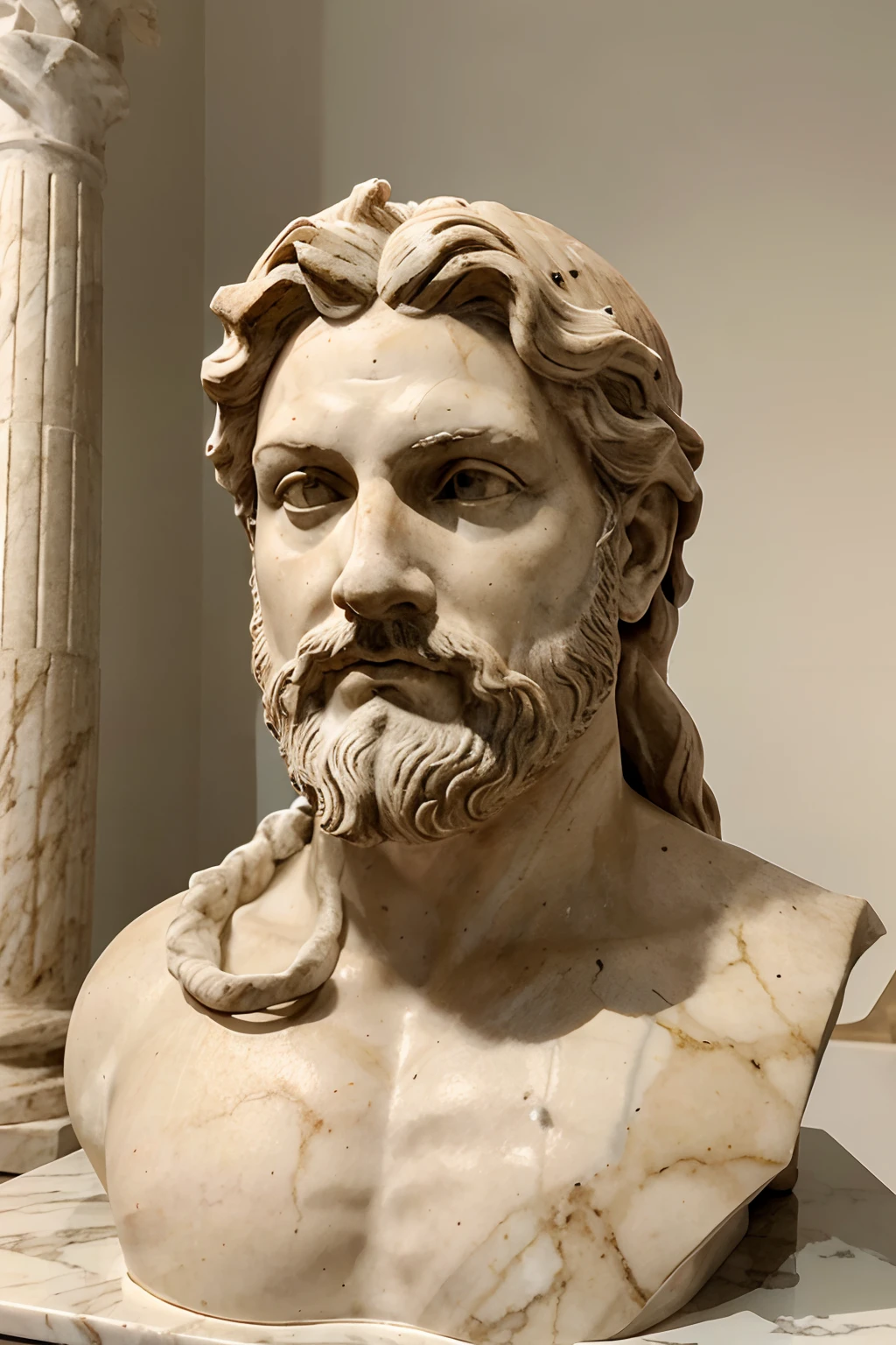 Roman statue, Greek statue, Marble statue, Female statue with beard, corpo inteiro, corpo definido, hiper detalhe, olhar irritado, Encare de lado, visto de baixo, quebrado, fundo branco, 8k