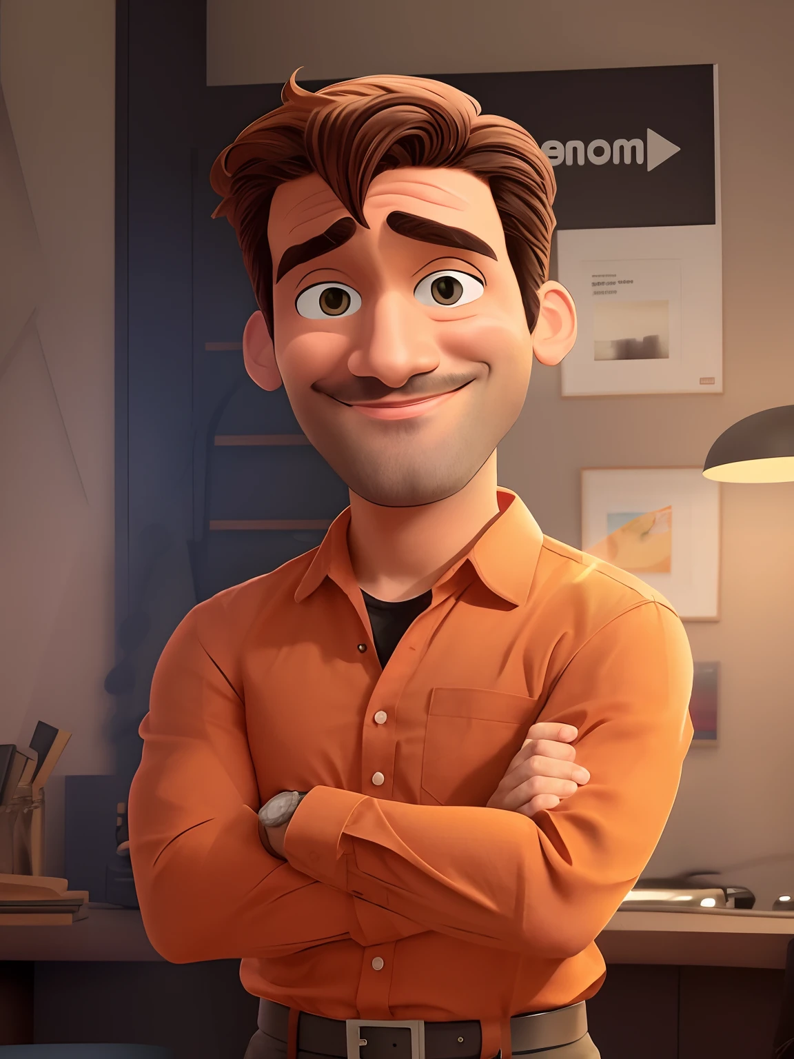 Smiling man with beard and white shirt in a room with a rainbow of colorful objects, Fotografia selfie 8k, foto de perfil profissional, selfie de um homem, (38 anos), Homem de 4 0 anos, 38 anos, 3 6 anos, sorrindo e olhando diretamente, selfie shot straight on angle, sem cabelo, completamente careca;, foto selfie