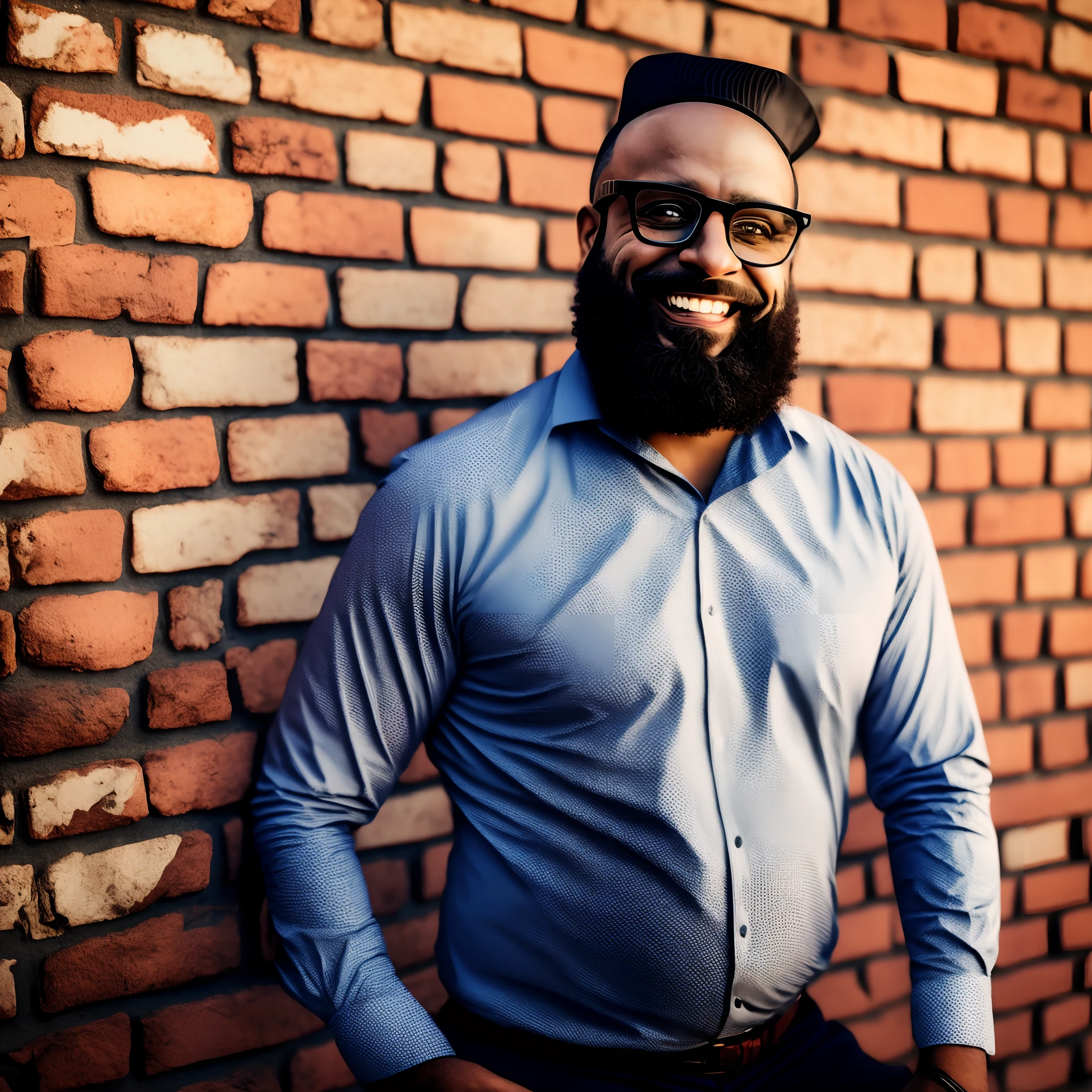 The image features a man with a beard and glasses, vestindo uma camisa preta, em frente a uma parede branca. He seems to be smiling and gesturing with his hands, likely involved in a conversation or presentation. The man's appearance and behavior suggest that he may be a teacher or a professional in a field that requires communication and interaction with others.