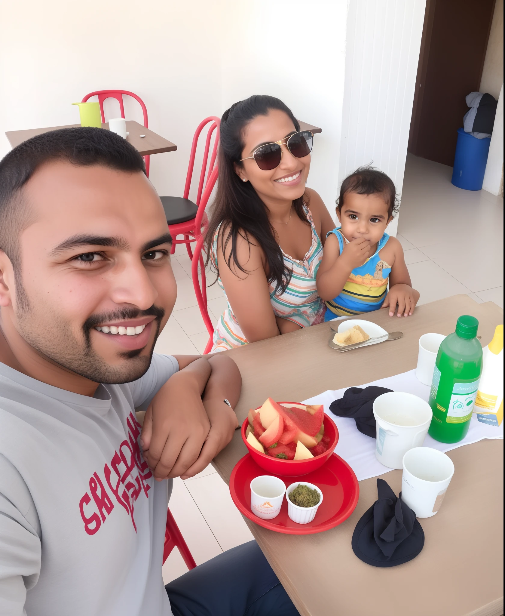 There are two people sitting at a table with a , marido esposa e filho, Happy family, Directed by: Nandor Soldier, Mohamed Reda, imagem de perfil, Alex, 3 5 year brazilian mother, family dinner, em Socotra Island, edu souza, facebook post, Maher Morcos |, foto de perfil, Riyahd Cassiem, Condutor de Ene