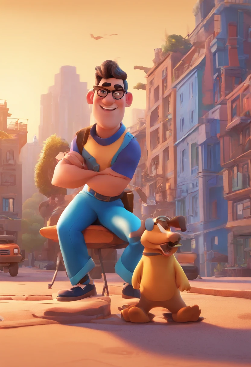 Cartoon character of a man with black glasses and a blue shirt, animation character, Caractere estilizado, animation style rendering, 3D estilizado, Arnold Maya render, 3 d render stylized, toon render keyshot, Personagem 3D, Personagem 3D, 3d rendering stylized, 3 d character render, personagem de desenho animado, Personagem de close up, Pose de personagem,  (Estilo Pixar) (master part:1.2) (Bokeh) (best quality) (pele detalhada) (textura detalhada) (8k) (argila) (Cinematic lighting) (foco nítido