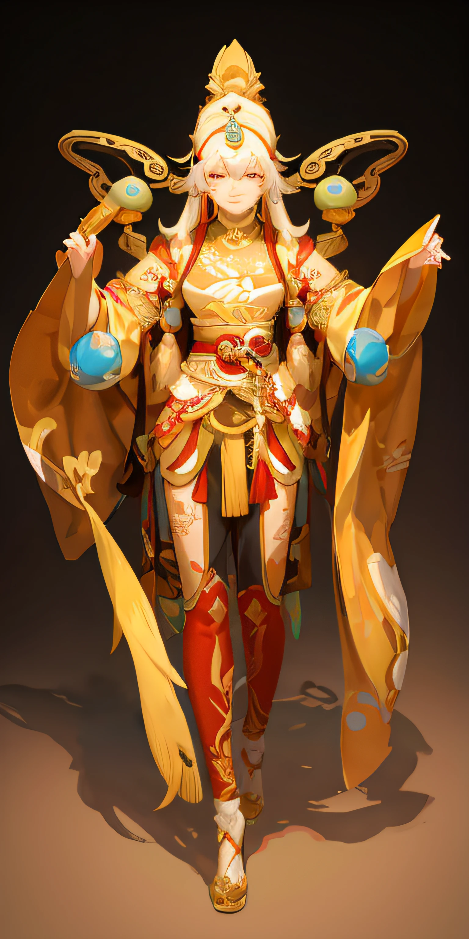 There is a statue of a woman dressed in gold, Onmyoji detailed art, detailed full-body concept, hyper-detailed fantasy character, character design contest winner, onmyoji, onmyoji portrait, Goddess. Extremely high detail, 3 D rendering character art 8 K, an ancient Chinese goddess, zhongli from genshin impact, Keqing from Genshin Impact