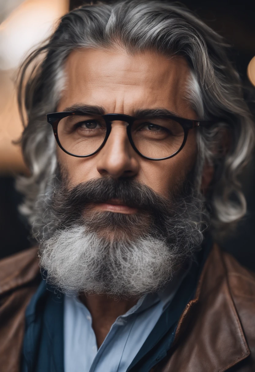 48 anos, cabelo castanho, medium beard, eyeglass, Hair stretched back
