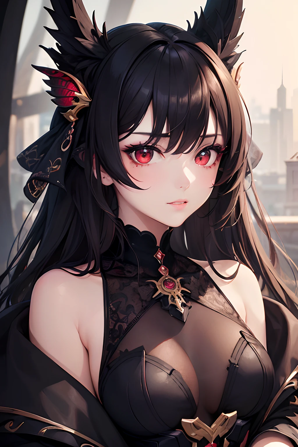 (masterpiece, top quality, best quality, official art, beautiful and aesthetic:1.2), cateyes,1girl, solo,upper body,red eyes, extreme detailed,highest detailed, optical mixing, playful patterns, lively texture, unique visual effect