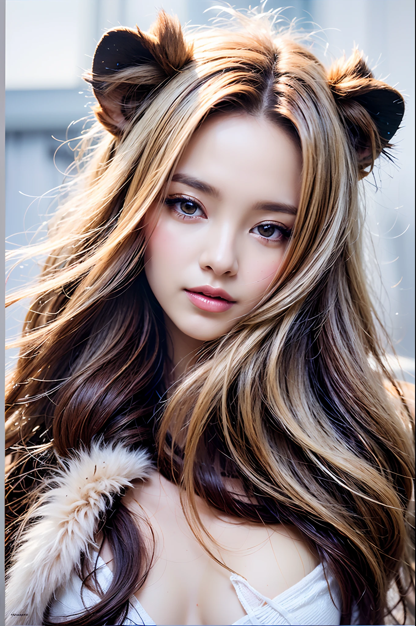 ((White background)), ((Clipart )), ((sticker)), (((Lion ears)), Watercolor beautiful wild rose fantasy art, Perfect eyes with beautiful face and flowers, angel wings, Little cute anime style, Vivid and vivid colors, intriciate detail, Hyper Detail, hyper quality, 32 k, unreal-engine, Isolated on a white background, Cute, sparkle