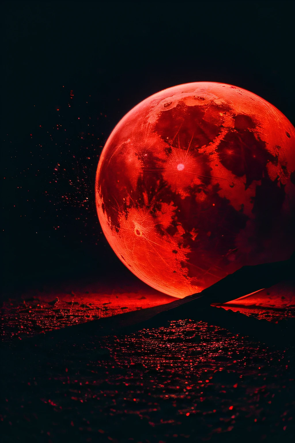 Red Necromancer, blood moon, Ray tracing, masutepiece, Best Quality, ultra-quality, absurd details, best light, Best Shadow, sharp, Sharp Image, Detailed, Extremely detailed, great resolution, 8K, 4K, nffsw, particles effect, beautiful effects, Vivid colors, Neon light, neons, light,