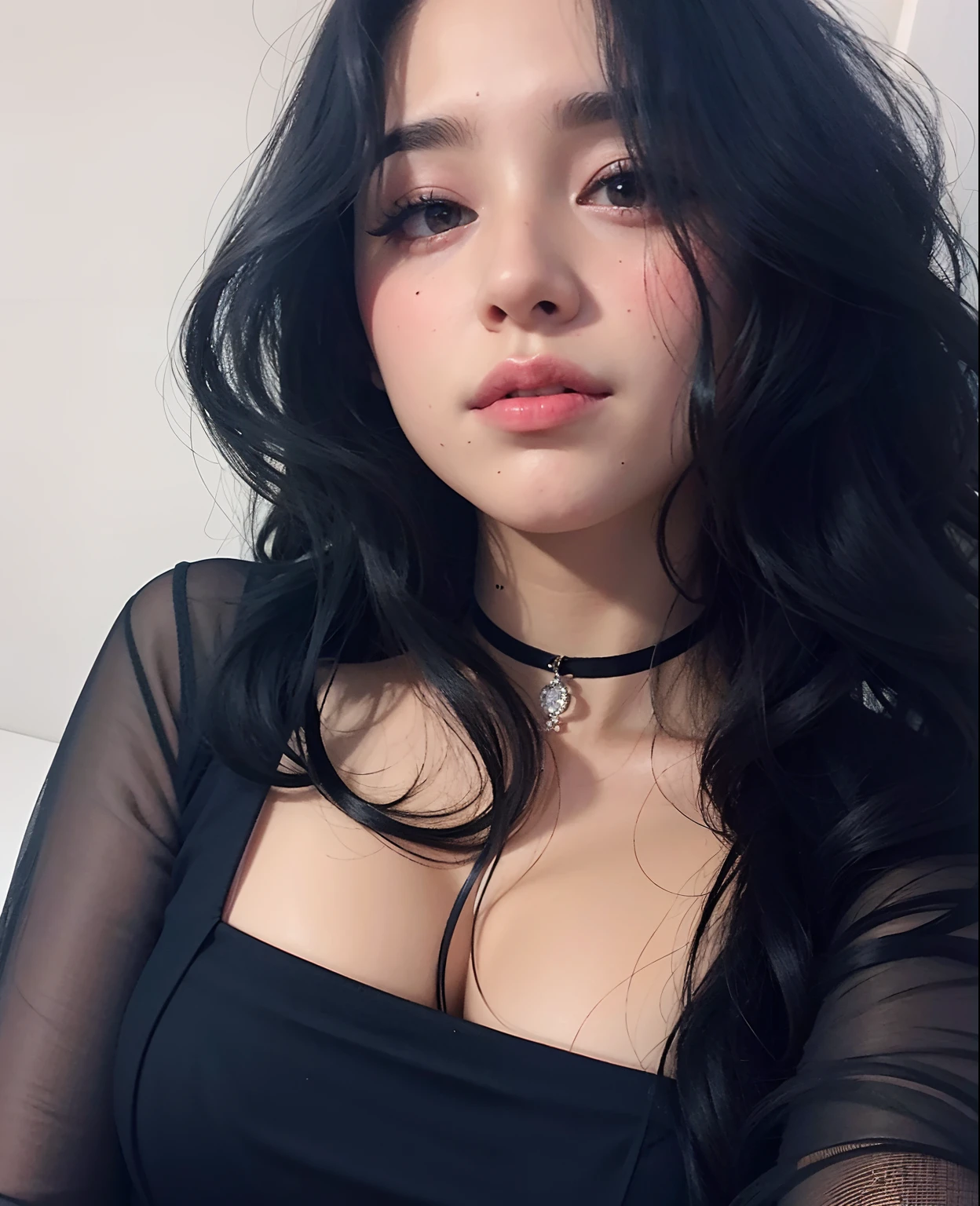 There is a woman with long black hair wearing a black dress, 18 anos, Violeta Myers, cabelos pretos e olhos grandes, 1 6 anos, Charli Bowater, imagem de perfil, Kailee Mandel, 2 2 anos, 21 anos, Kaitlyn Michelle Siragusa, 19-year-old girl