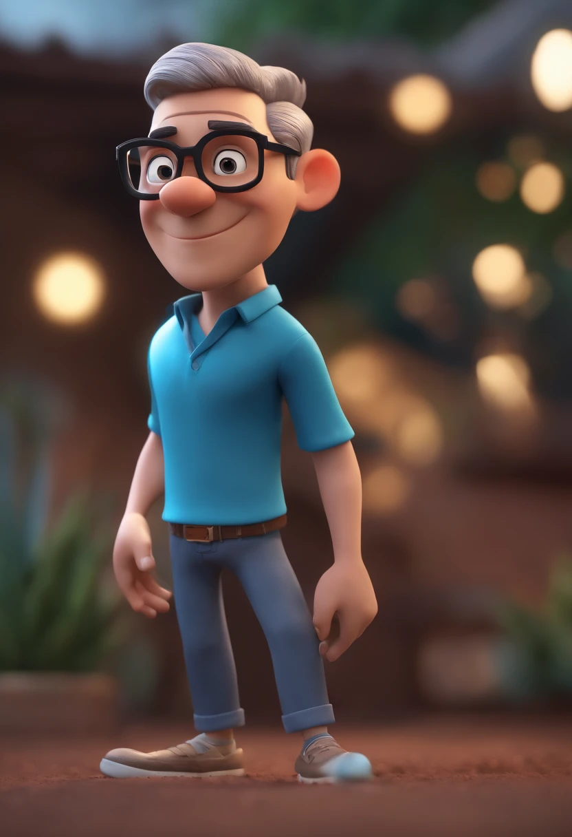 Cartoon character of a man with black glasses and a blue shirt, animation character, Caractere estilizado, animation style rendering, 3D estilizado, Arnold Maya render, 3 d render stylized, toon render keyshot, Personagem 3D, Personagem 3D, 3d rendering stylized, 3 d character render, personagem de desenho animado, Personagem de close up, Pose de personagem, (Estilo Pixar) (master part:1.2) (Bokeh) (best quality) (pele detalhada) (textura detalhada) (8k) (argila) (Cinematic lighting) (foco nítido
