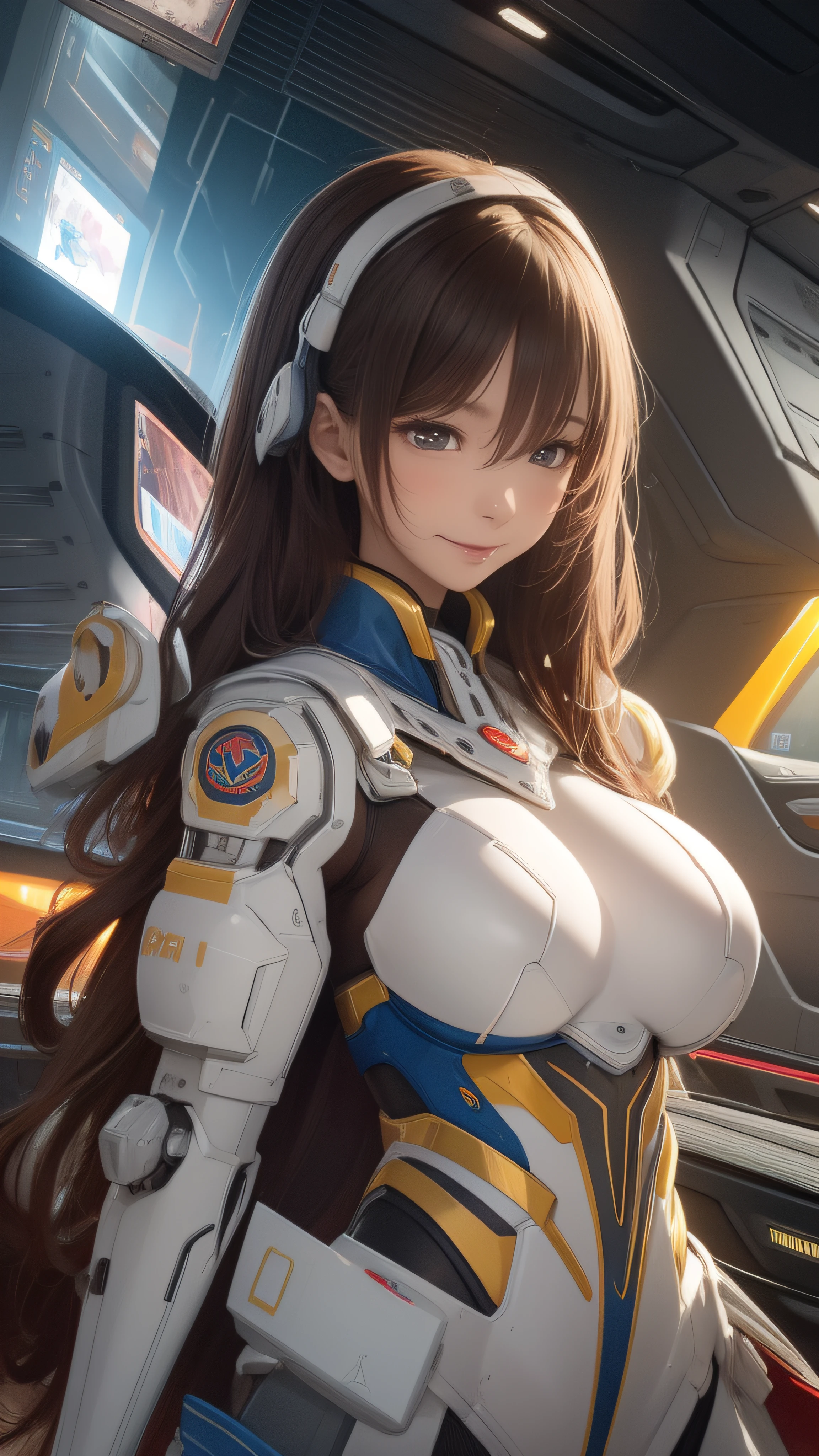 Highest image quality, outstanding details, ultra-high resolution, (realism: 1.4), the best illustration, favor details, highly condensed 1girl, with a delicate and beautiful face, dressed in a mecha,the background is a high-tech lighting scene of the future city.
