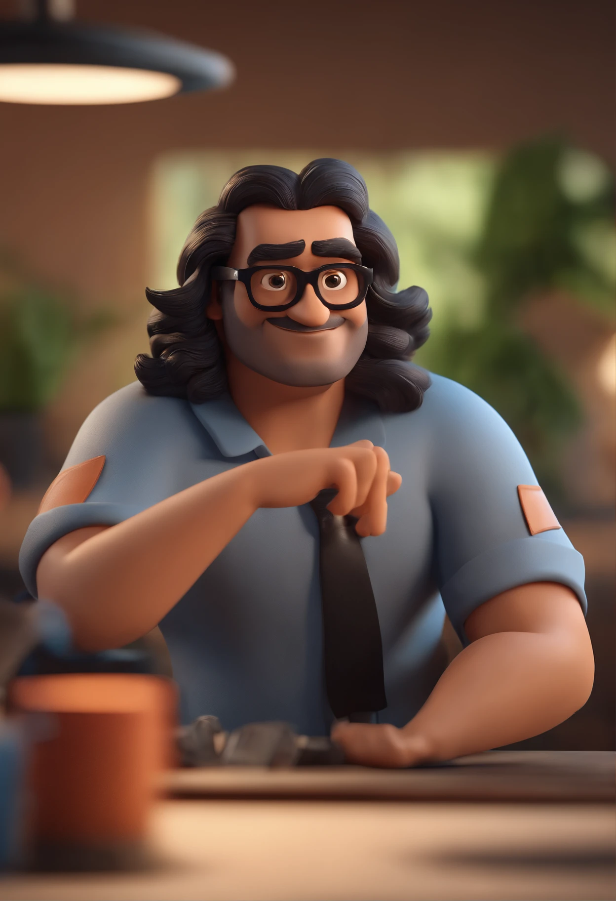 Cartoon character of a man wearing black glasses and a blue shirt, um personagem animado, Caractere estilizado, animation style rendering, 3D estilizado, Arnold Maya render, 3 d render stylized, toon render keyshot, Personagem 3D, Personagem 3D, 3d rendering stylized, 3 d character render, personagem de desenho animado, Personagem de close up, Pose de personagem, (Estilo Pixar) (master part:1.2) (Bokeh) (best quality) (pele detalhada) (textura detalhada) (8k) (argila) (Cinematic lighting) (foco nítido,Senta e vaza a parte superior do corpo