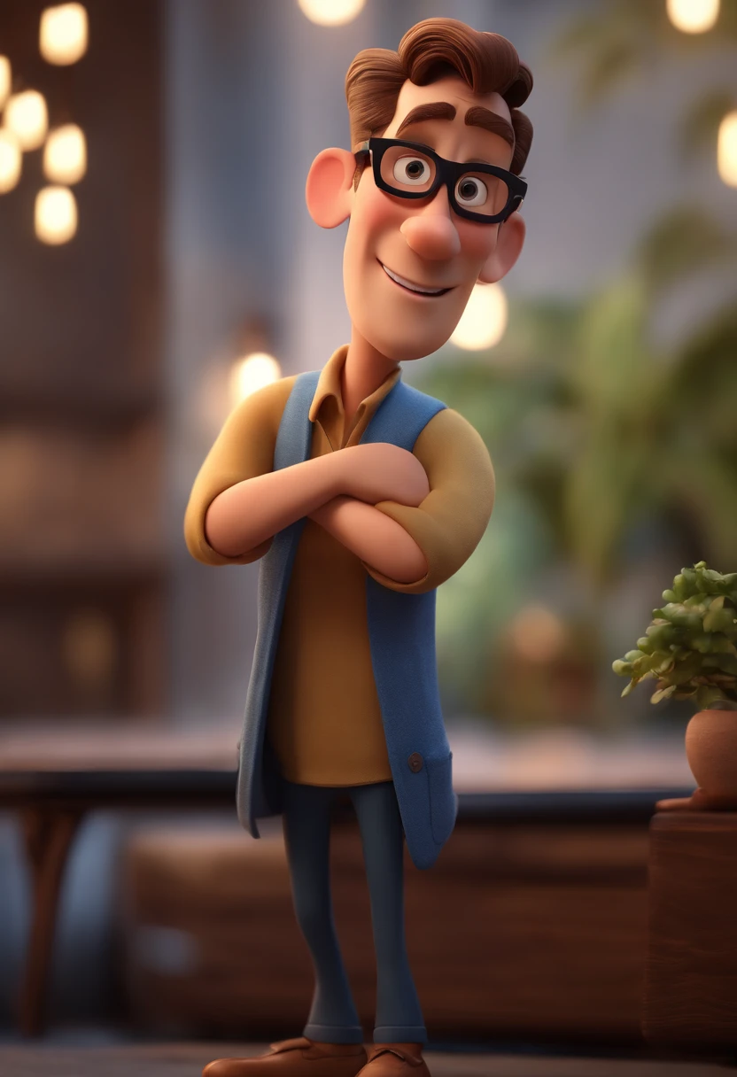 Cartoon character of a man with black glasses and a blue shirt, animation character, Caractere estilizado, animation style rendering, 3D estilizado, Arnold Maya render, 3 d render stylized, toon render keyshot, Personagem 3D, Personagem 3D, 3d rendering stylized, 3 d character render, personagem de desenho animado, Personagem de close up, Pose de personagem, (Estilo Pixar) (master part:1.2) (Bokeh) (best quality) (pele detalhada) (textura detalhada) (8k) (argila) (Cinematic lighting) (foco nítido