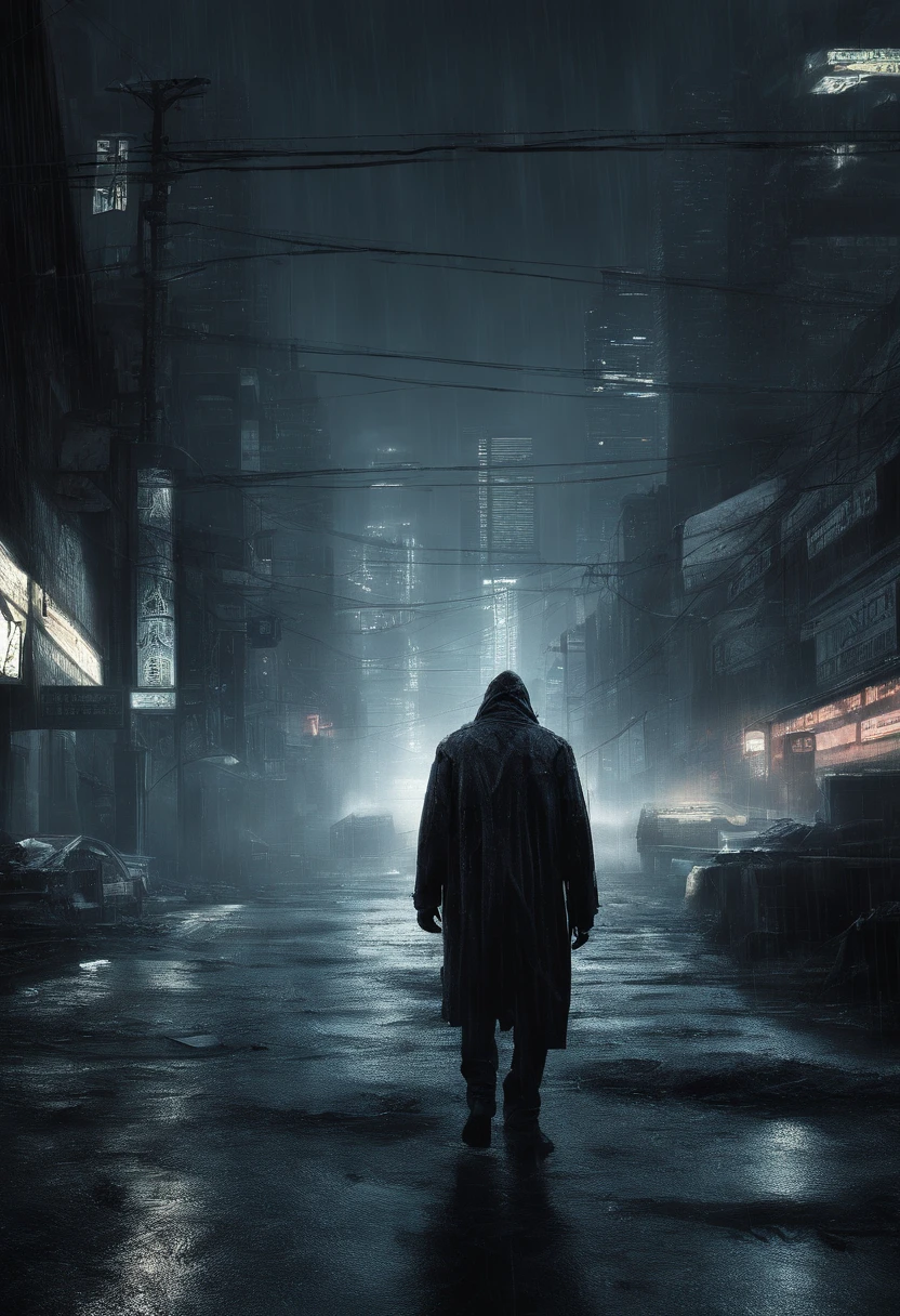 Man walking on the road at night, cyberpunk blade runner art, in the cyberpunk city, cyberpunk street, cyberpunk art style, futuristic street, cyberpunk themed art, Detailed Neon Cyberpunk City, Cyberpunk in Cyberpunk City, Cyberpunk dream landscape, in a futuristic cyberpunk city, Cyberpunk City, cyberpunk city street, busy cyberpunk metropolis, futuristic city street, cyberpunk vibe