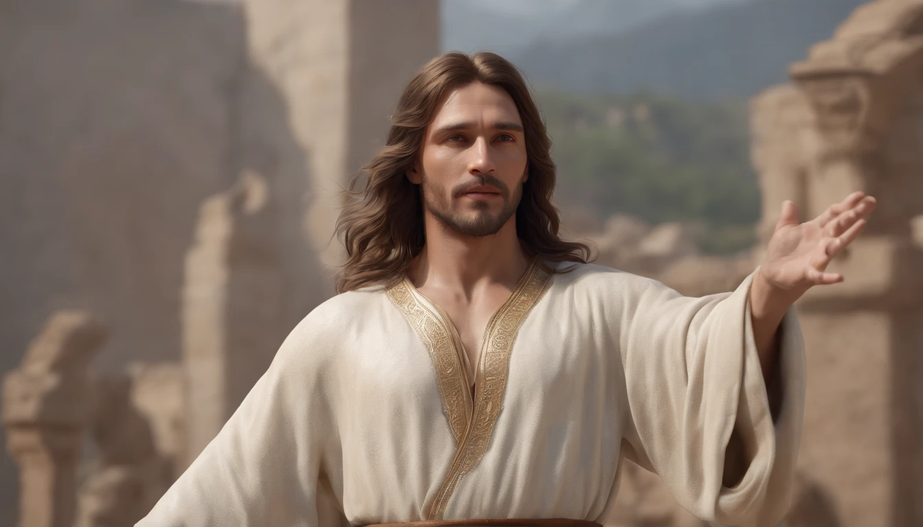 (Professional 3D rendering: 1.3) por (Realistic: 1.3) A imagem de arte mais bonita do mundo,Jesus Cristo, Resurrection, Mountain Gate, , Ascending to Heaven, Disciples looking, Features soft, bright male heroes, ((Jesus Cristo, epic hero man costume man in rough coat compassionate hero look long hair short beard and fierce expression in dynamic pose, Resurrection, Rising to Heaven, fantastic location, majestoso ambiente desordenado)), corpo inteiro 8k unidade render, action shot, Poros da pele, very dark lighting, sombreamento pesado, circunstanciado, Rosto detalhado, (vibrante, fotorrealista, Realistic, Dramatic, Escuro, foco nítido, 8k), (Roupas de couro velhas danificadas pelo mau tempo:1.4), ((((Use skins)))), (intrincado:1.4 ), decadente, (altamente detalhado:1.4), pintura digital, rendering by octane, Art Station, Conceito-Arte, liso, foco nítido, illustration, germe da arte, (Loish:0.23 ), Wlop Ilya Kuvshinov, e Greg Rutkowski e Alphonse Mucha Gracias, (global ilumination, studiolight, light volumetric), chuva, floating