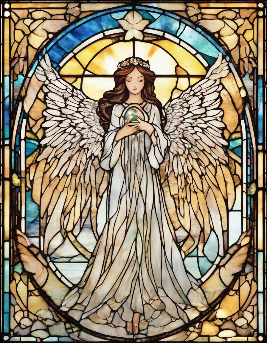 Big Angel Wings, Stained glass style、starrysky