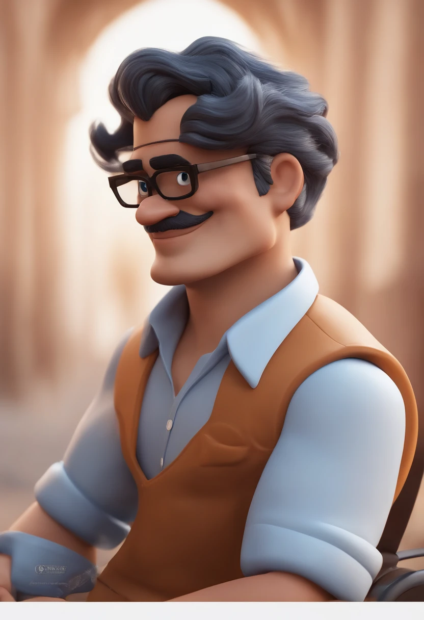 Cartoon character of a man with black glasses, cabelo curto grisalho preto com um pouco branco e uma camisa azul, animation character, Caractere estilizado, animation style rendering, 3D estilizado, Arnold Maya render, 3 d render stylized, toon render keyshot, Personagem 3D, Personagem 3D, 3d rendering stylized, 3 d character render, personagem de desenho animado, Personagem de close up, Pose de personagem, (Estilo Pixar) (master part:1.2) (Bokeh) (best quality) (pele detalhada) (textura detalhada) (8k) (argila) (Cinematic lighting) (foco nítido