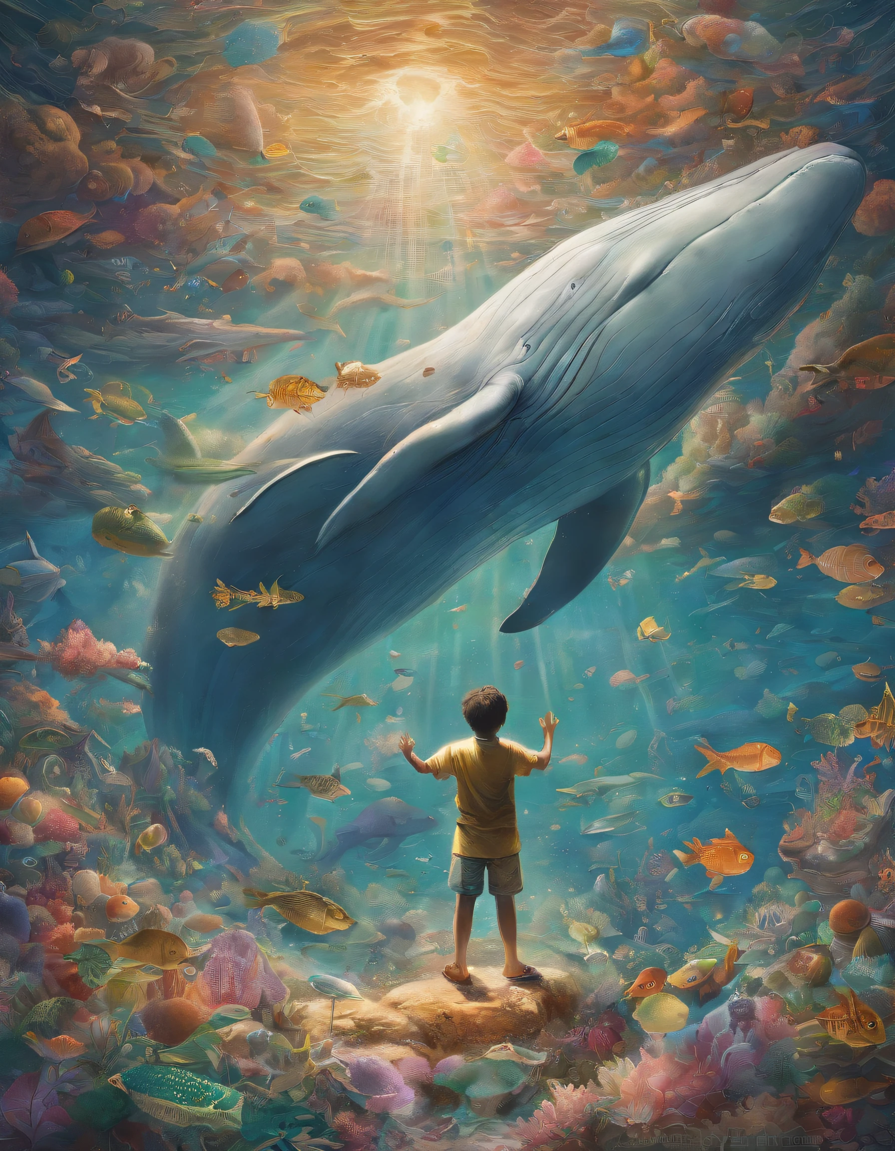 Draw a vivid scene of Jonah, Profeta de Deus, A Moment of Desperate Prayer in the Huge Belly of a Giant Whale.
Jonas ajoelhou-se molhado, Terreno escorregadio, Iluminado pela luz fraca que entra da boca da baleia.
He's wearing tattered clothes,Facial features radiate pain and humility.intrincado、alto detalhe、Dramatics、(volumeric lighting:1.2)Tiroteio HDR。(Close-up,Super Deep Vision,ultra-grande angular,Microfocal length lens:1.2)(realista:1.4)tmasterpiece、alta qualidade、Fotografia bonita
Perto de: Jonas, The inner walls of whales are rough, moist texture, Some kind of marine debris is visible.
Jonah raised his hand in prayer, tear in the eyes, For His Word is addressed to God.
A figura da baleia gigante paira sobre Jonas, Show His greatness and darkness, Em contraste gritante com a pequenez e fragilidade do profeta.
