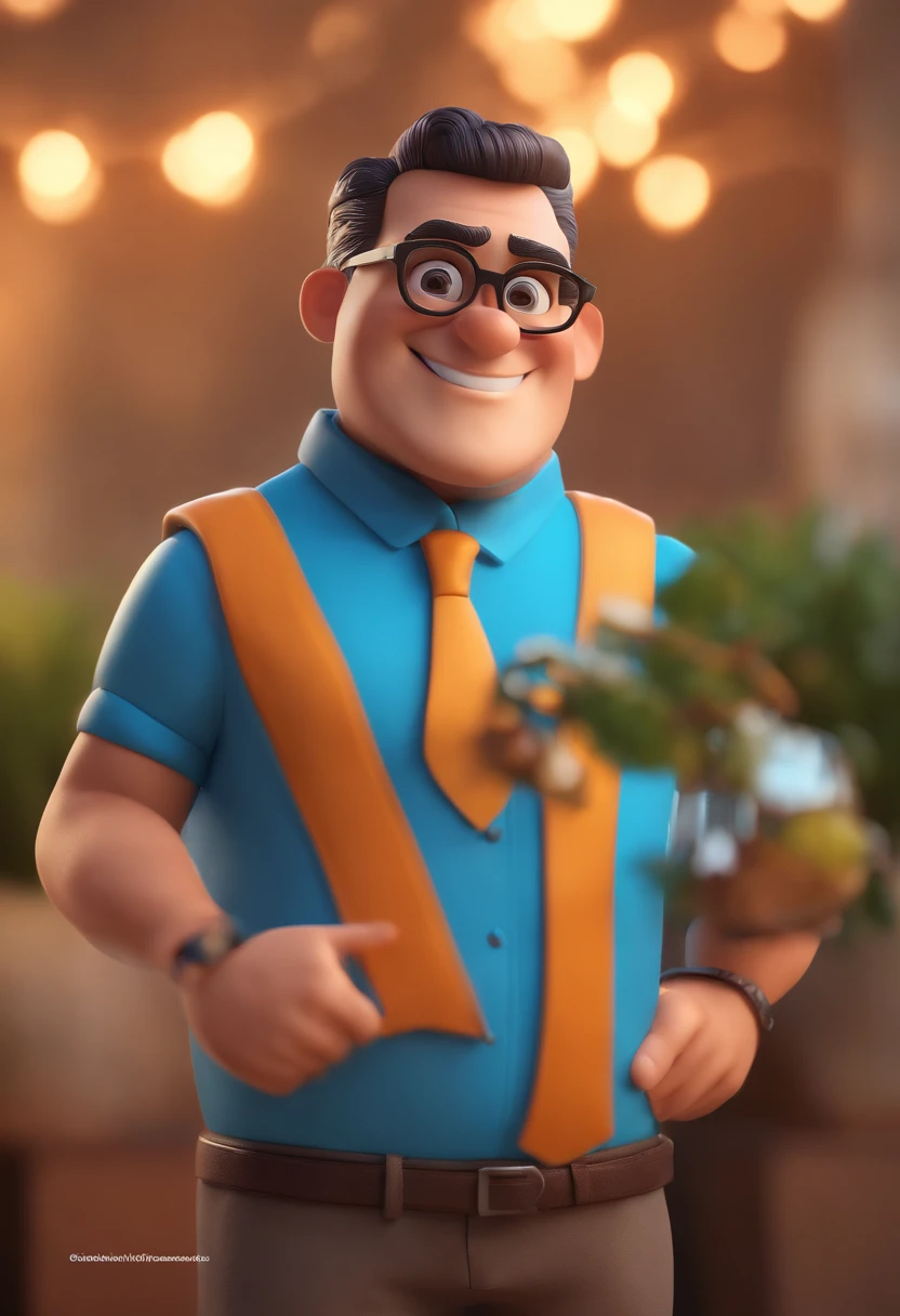 Cartoon character of a man with black glasses and a blue shirt, animation character, Caractere estilizado, animation style rendering, 3D estilizado, Arnold Maya render, 3 d render stylized, toon render keyshot, Personagem 3D, Personagem 3D, 3d rendering stylized, 3 d character render, personagem de desenho animado, Personagem de close up, Pose de personagem, (Estilo Pixar) (master part:1.2) (Bokeh) (best quality) (pele detalhada) (textura detalhada) (8k) (argila) (Cinematic lighting) (foco nítido