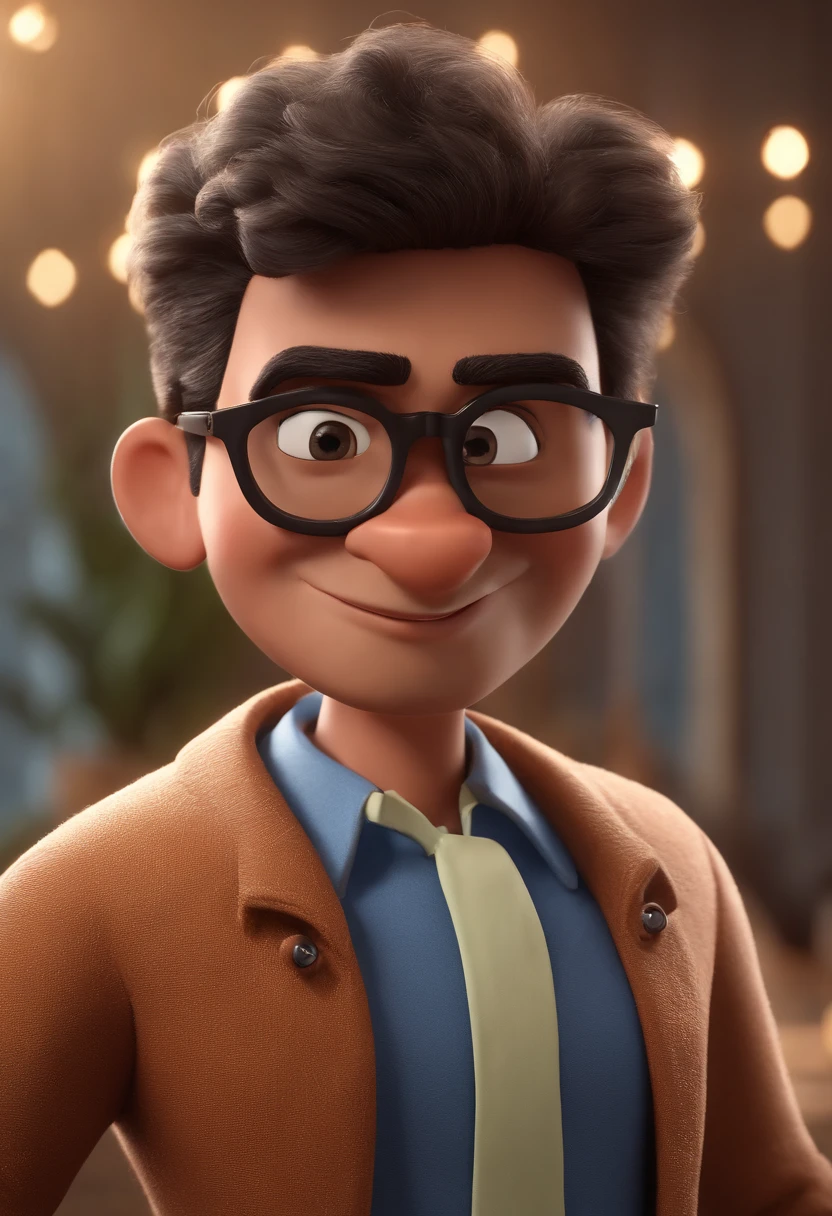 Cartoon character of a man with black glasses and a blue shirt, animation character, Caractere estilizado, animation style rendering, 3D estilizado, Arnold Maya render, 3 d render stylized, toon render keyshot, Personagem 3D, Personagem 3D, 3d rendering stylized, 3 d character render, personagem de desenho animado, Personagem de close up, Pose de personagem, (Estilo Pixar) (master part:1.2) (Bokeh) (best quality) (pele detalhada) (textura detalhada) (8k) (argila) (Cinematic lighting) (foco nítido