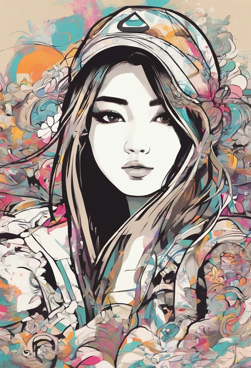Super bonita coreana de 27 anos ,cara feliz, desenho animado, digital illustation , design de personagem altamente detalhado, arte digital detalhada bonito, Beautiful digital illustration,retrato de alta qualidade, comic art, asia, retrato do design do personagem, Rough line sketch style,delgado,cabelos longos