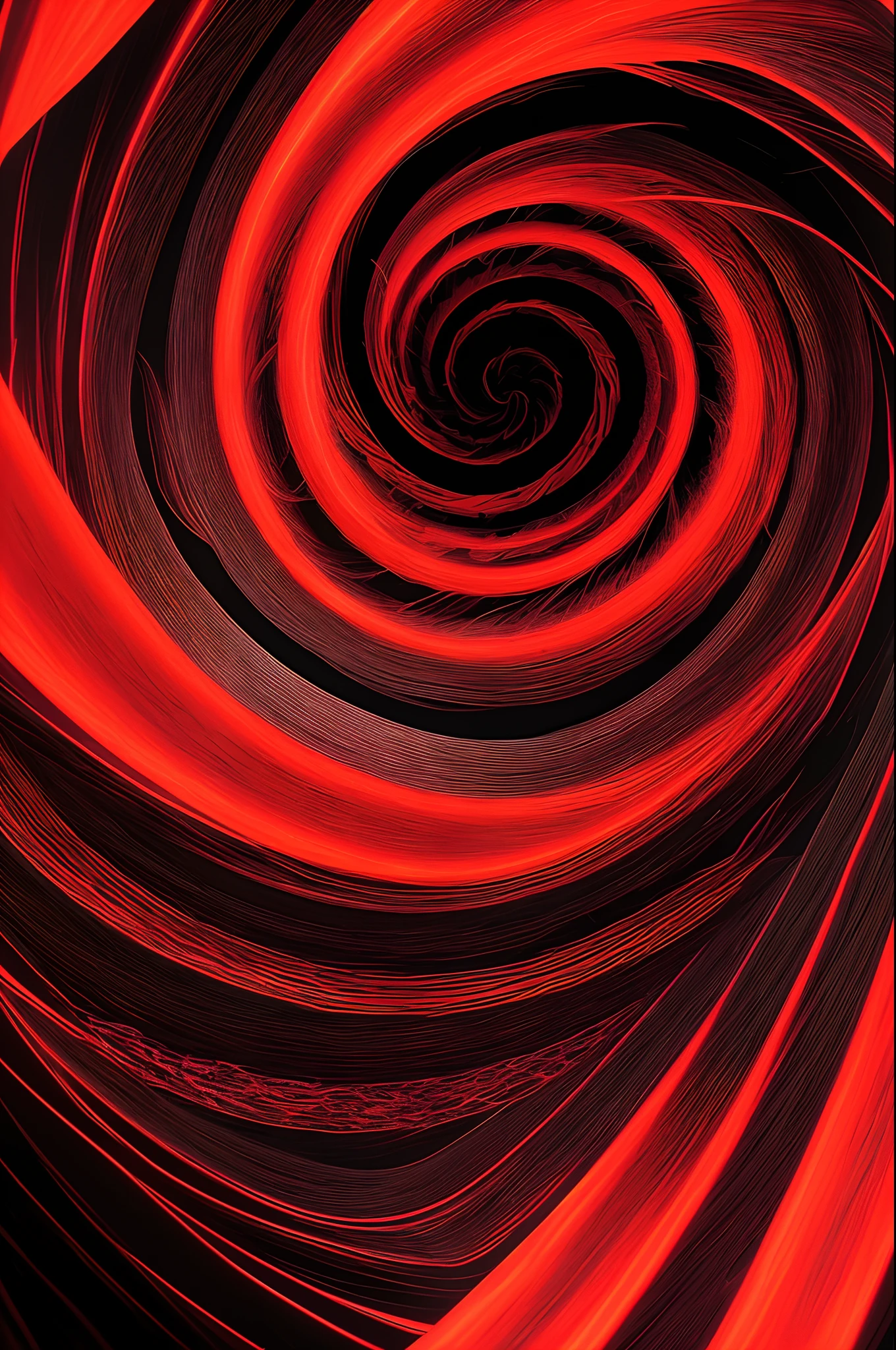 A flash of black and red which sparks at random patterns with a spiraling void in the middle