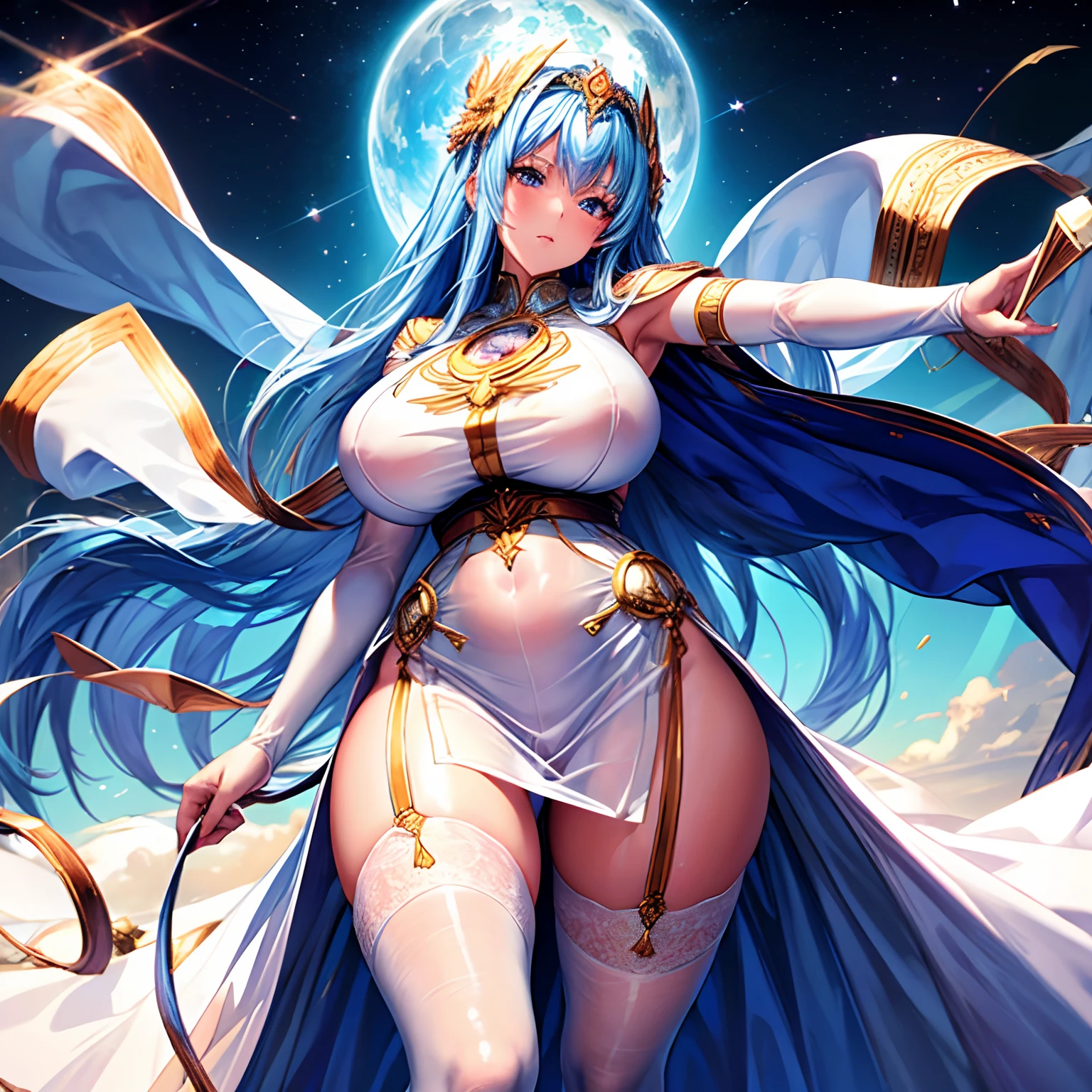 Gytmis, Goddess Of Order & The planet Mercury (divine goddess, shining eyes, shining skin, skin indentation, 1 girl, ((transparent outfit, transparent dress, garters, thighs)), (huge breasts),