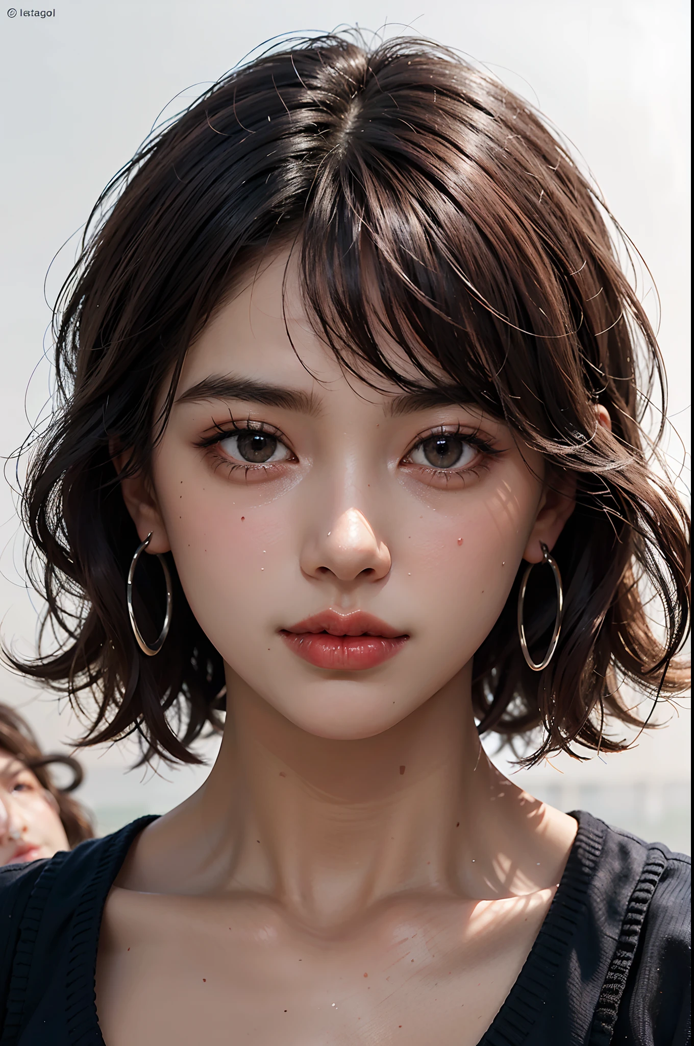 SeaArt Bot Variations 13:44:05 ((Masterpiece, Best Quality, High Definition)), 1 Girl, (Photorealistic: 1.4), Solo, White Background, Pure White Background, Mouth Closed, Happy Smile, Happy Smile, Pretty Black Hair, Short Hair, Big Eyes, Clear Double Eyelids, Eyelashes, Ears Out, Long Neck, Absolute Area, Skirt, ((Face Close-Up) ), (draw all head, shoulders), 19 years old, attractive proportions, shiny skin, clean collarbone, face in golden proportions, perfect face, tearful mole, mole on chest, bangs, clean bangs, lip gloss, thin lips, white skin, naked, big breasts