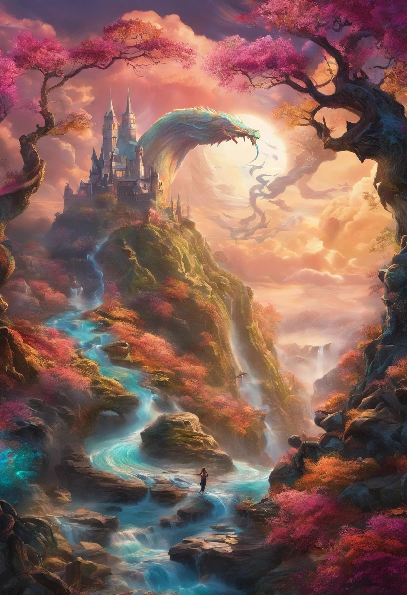 (best quality,highres:1.2),ultra-detailed,realistic,photorealistic:1.37,wizard surfing upon a serpent dragon,illustration,fantasy,spellbinding landscape,colorful palette,enchanted atmosphere,mystical lighting,flowing robes,magic staff,wind-swept hair,majestic serpent scales,rippling waves,breathtaking scenery,extraordinary power,hypnotic motion,adrenaline-filled excitement,thrilling adventure,ancient runes,shadowy forests,sparkling waterfalls,eerie mist,flying creatures,magical spells,castle in the distance,mysterious sorcery,seamless blending of wizard and dragon,majestic and graceful movement,awe-inspiring performance