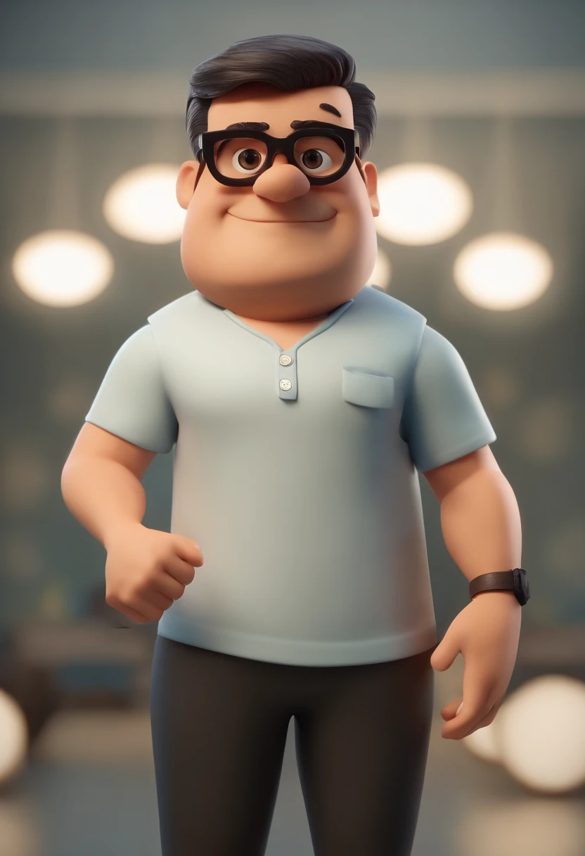 Cartoon character of a man wearing black glasses and a blue shirt, um personagem animado, Caractere estilizado, animation style rendering, 3D estilizado, Arnold Maya render, 3 d render stylized, toon render keyshot, Personagem 3D, Personagem 3D, 3d rendering stylized, 3 d character render, personagem de desenho animado, Personagem de close up, Pose de personagem, (Estilo Pixar) (master part:1.2) (Bokeh) (best quality) (pele detalhada) (textura detalhada) (8k) (argila) (Cinematic lighting) (foco nítido，Senta e vaza a parte superior do corpo