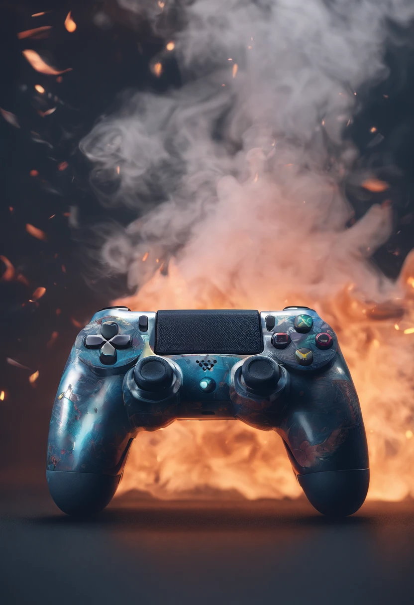 A closeup of a video game controller with lots of smoke, Player aesthetics, Tema jogador, para ps5, jogos, Controladores, HQ 4K papel de parede do telefone, capa de videogame, joga videogame, controle de videogame, Playstation, brilho colorido, game aesthetic, Jogos, arte digital de videogame, video - game, jogador, gotejamento de cores, Video game style, Number 10 in the background
