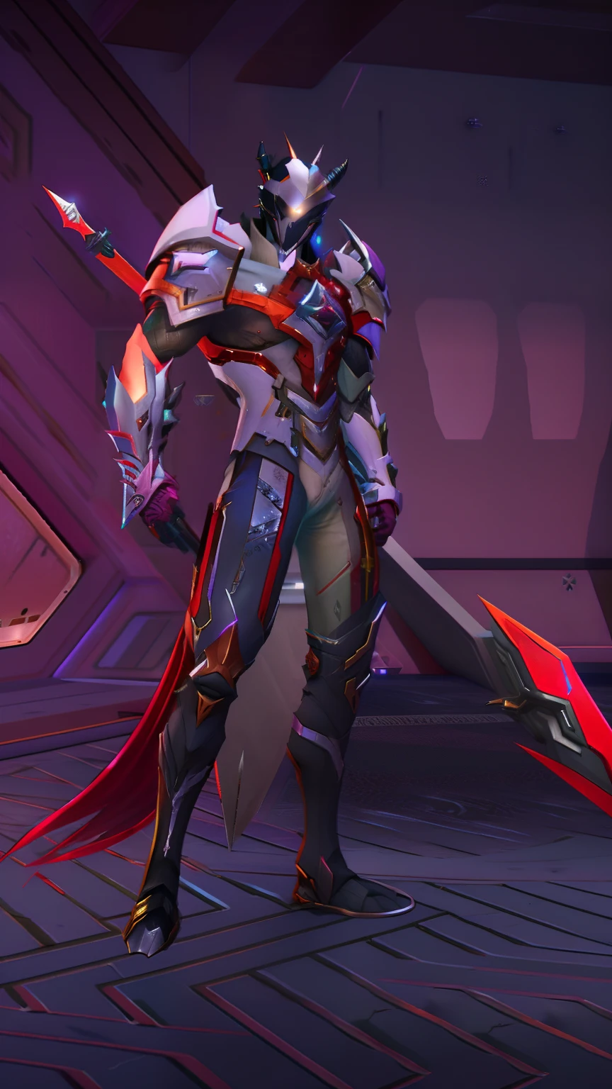 a close up of a person with a sword in a room, full body x-force outfit, overwatch skin, genji, inspired by Huang Shen, sharp silver armor fuchsia skin, varia suit, platinum skin, energetic varia suit, cyber suit, silver sharp streamlined armor, reaper from overwatch, chrome outfit, obsidians skin, with sleek silver armor