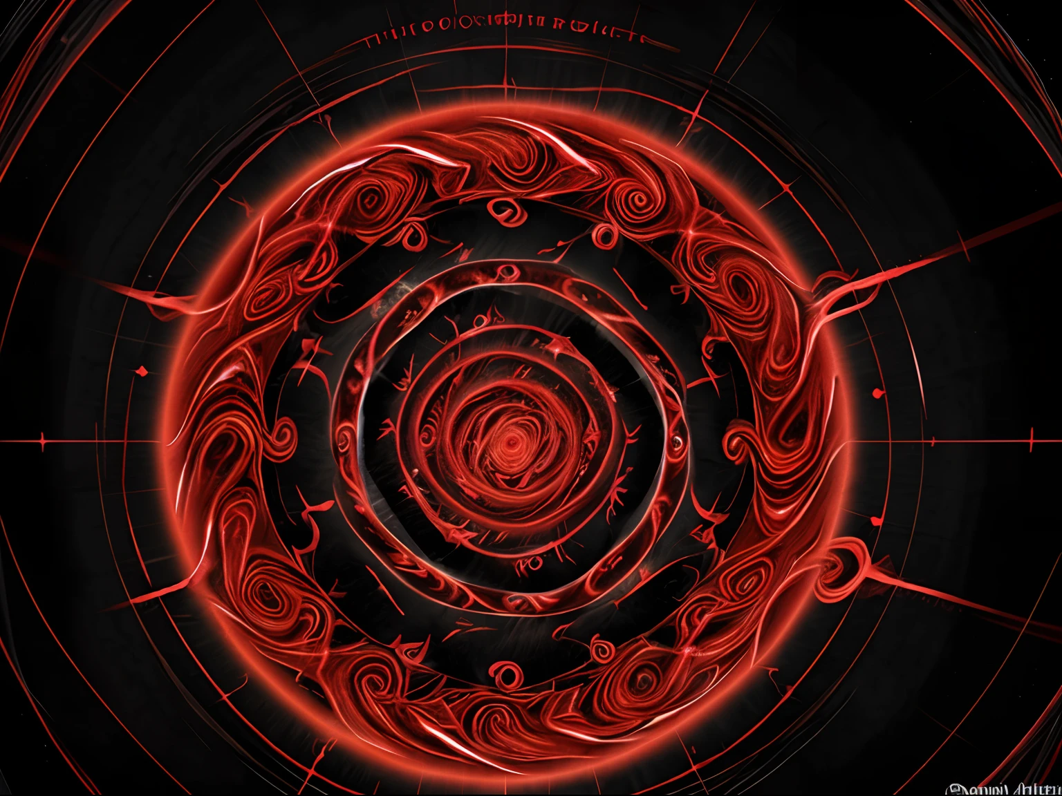 Black eminating aura outline with red eletric like swirls flowing toward the right with a black void in the swirls