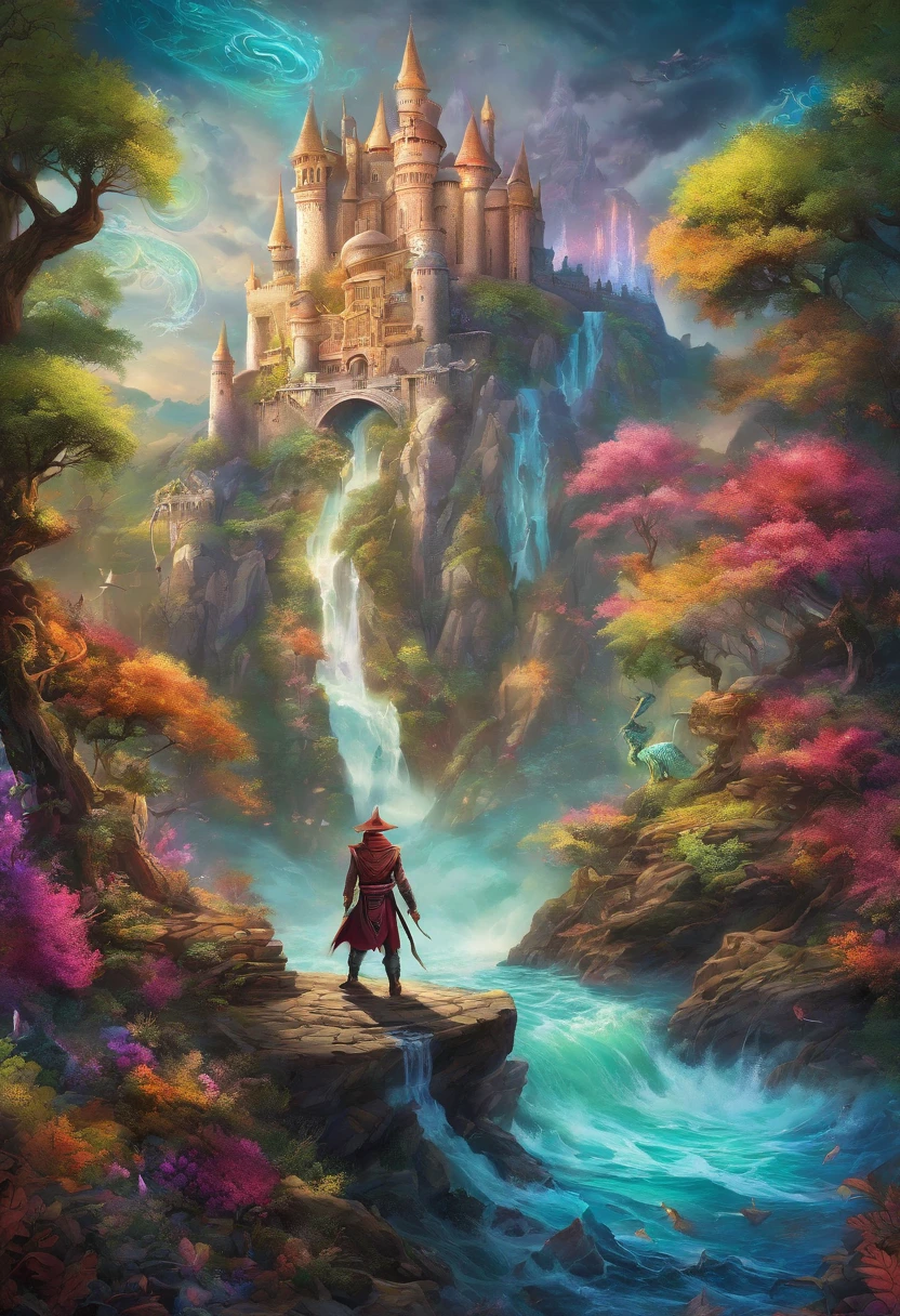 (best quality,highres:1.2),ultra-detailed,realistic,photorealistic:1.37,wizard surfing upon a serpent dragon,illustration,fantasy,spellbinding landscape,colorful palette,enchanted atmosphere,mystical lighting,flowing robes,magic staff,wind-swept hair,majestic serpent scales,rippling waves,breathtaking scenery,extraordinary power,hypnotic motion,adrenaline-filled excitement,thrilling adventure,ancient runes,shadowy forests,sparkling waterfalls,eerie mist,flying creatures,magical spells,castle in the distance,mysterious sorcery,seamless blending of wizard and dragon,majestic and graceful movement,awe-inspiring performance