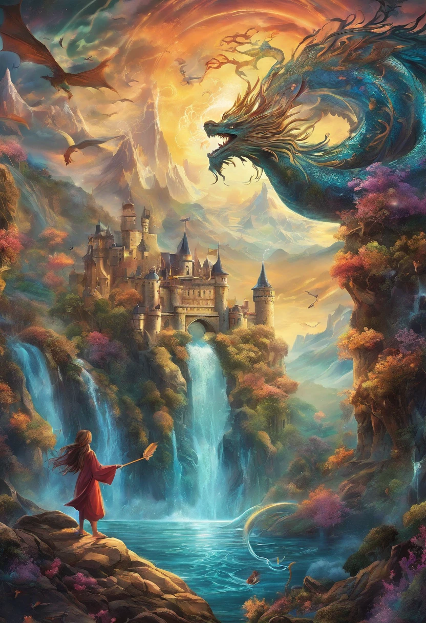 (best quality,highres:1.2),ultra-detailed,realistic,photorealistic:1.37,wizard surfing upon a serpent dragon,illustration,fantasy,spellbinding landscape,colorful palette,enchanted atmosphere,mystical lighting,flowing robes,magic staff,wind-swept hair,majestic serpent scales,rippling waves,breathtaking scenery,extraordinary power,hypnotic motion,adrenaline-filled excitement,thrilling adventure,ancient runes,shadowy forests,sparkling waterfalls,eerie mist,flying creatures,magical spells,castle in the distance,mysterious sorcery,seamless blending of wizard and dragon,majestic and graceful movement,awe-inspiring performance