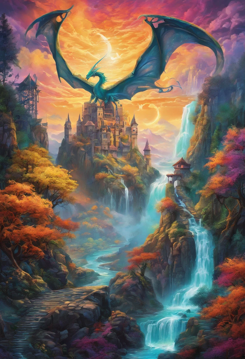 (best quality,highres:1.2),ultra-detailed,realistic,photorealistic:1.37,wizard surfing upon a serpent dragon,illustration,fantasy,spellbinding landscape,colorful palette,enchanted atmosphere,mystical lighting,flowing robes,magic staff,wind-swept hair,majestic serpent scales,rippling waves,breathtaking scenery,extraordinary power,hypnotic motion,adrenaline-filled excitement,thrilling adventure,ancient runes,shadowy forests,sparkling waterfalls,eerie mist,flying creatures,magical spells,castle in the distance,mysterious sorcery,seamless blending of wizard and dragon,majestic and graceful movement,awe-inspiring performance