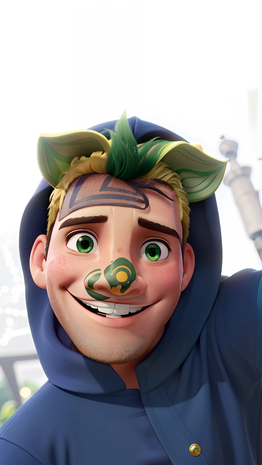Um garoto sorrindo, em alta qualidade, melhor qualidade, em um fundo verde esmeralda