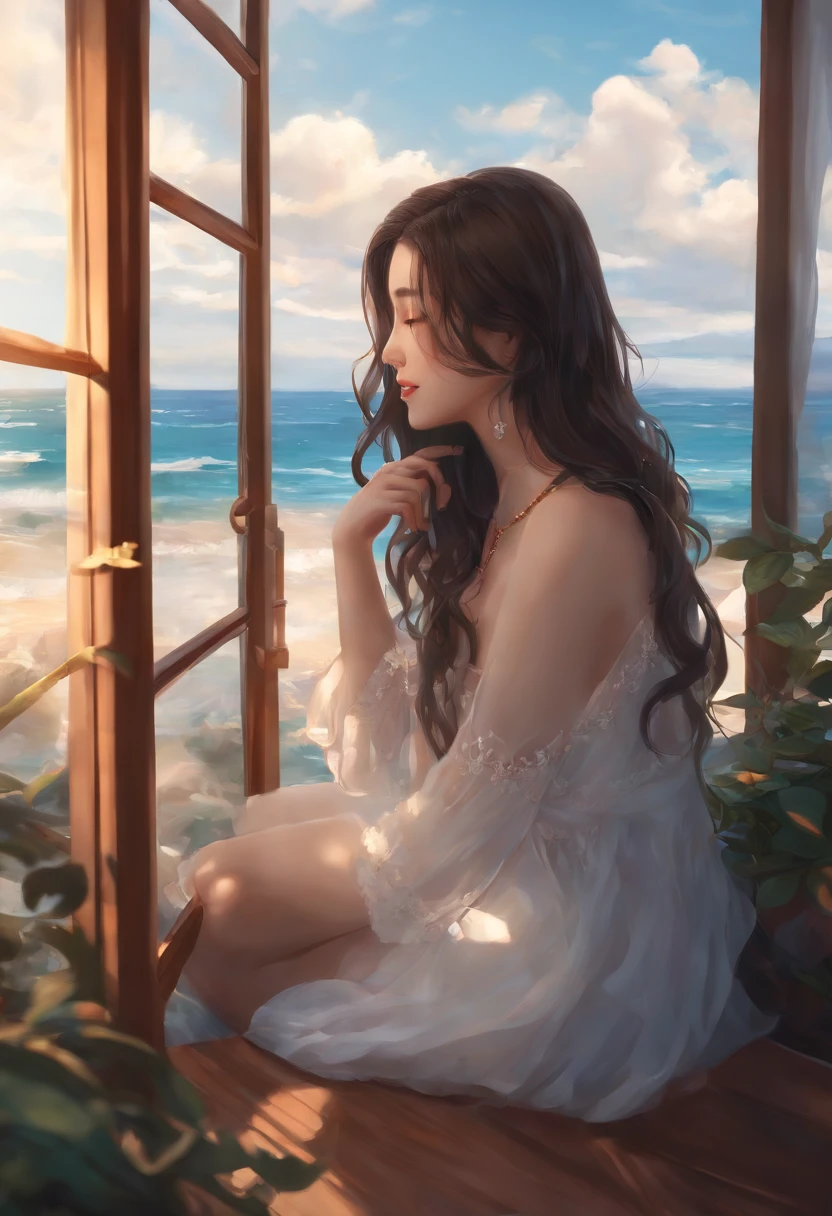 (masterpiece, best quality),nsfw,
1girl, serafuku, happy, window, ocean,