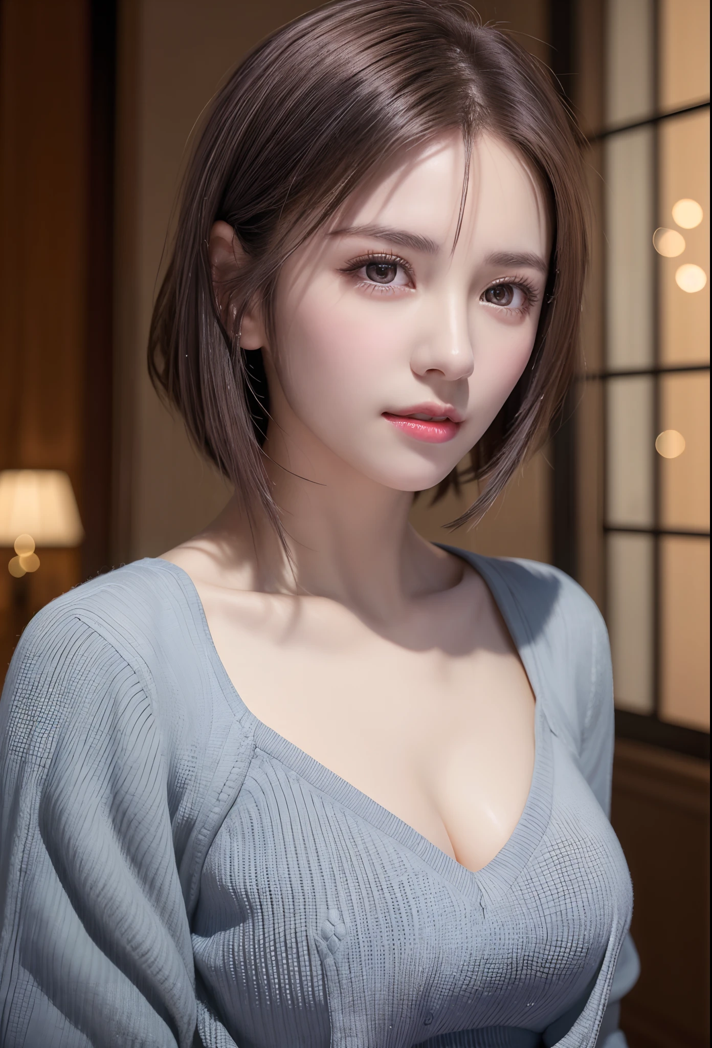 (8K, Photorealistic, Raw photo, of the highest quality: 1.3), (1girl in), Super beautiful, (Realistic face), (boyish, Silver Color Berry Shorthair), Beautiful , Glare that captivates the viewer, Beautiful expression, Beautiful breasts, (Realistic skin), Beautiful...