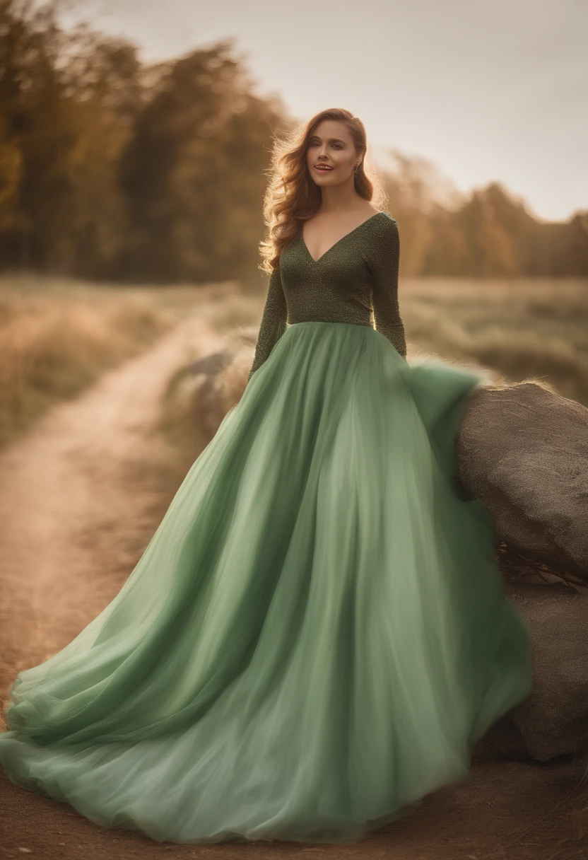 absurdres, ultra-detail, (teenage girl:1.5), (curvy:1.2), (dynamic angle, dynamic pose:1.2)
BREAK (long wavy hair, chignon:1.2), (green ruffle blouse, long sleeves, flared long skirt:1.2), (smile, open mouth:1.2), red eyes, looking at viewer, upper body
BREAK (dreamy ambiance:1.4), [:(light gradation watercolor:1.5):10], (soft focus:1.1), (green flowers:1.4), (maple:1.3),