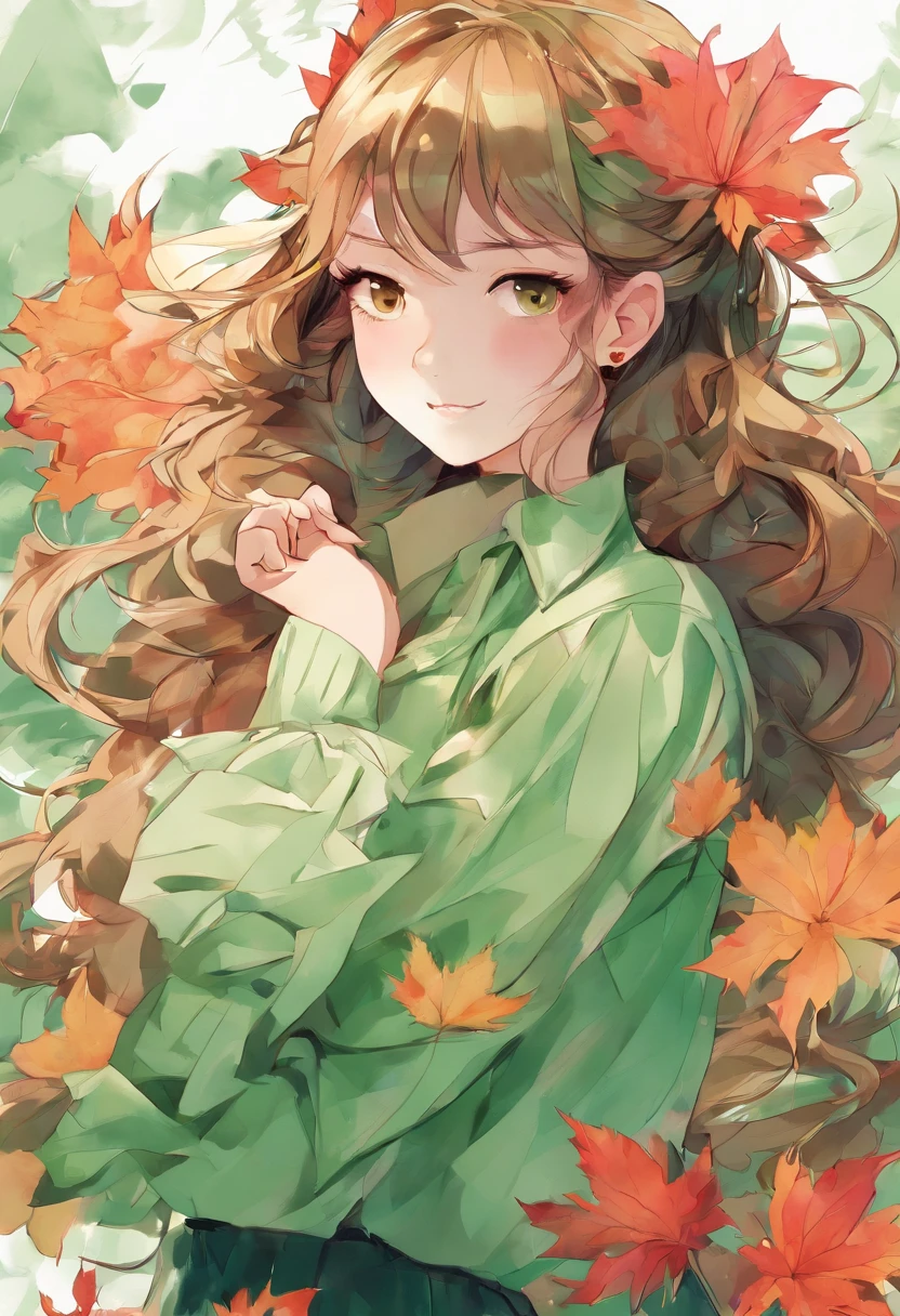 absurdres, ultra-detail, (teenage girl:1.5), (curvy:1.2), (dynamic angle, dynamic pose:1.2)
BREAK (long wavy hair, chignon:1.2), (green ruffle blouse, long sleeves, flared long skirt:1.2), (smile, open mouth:1.2), red eyes, looking at viewer, upper body
BREAK (dreamy ambiance:1.4), [:(light gradation watercolor:1.5):10], (soft focus:1.1), (green flowers:1.4), (maple:1.3),