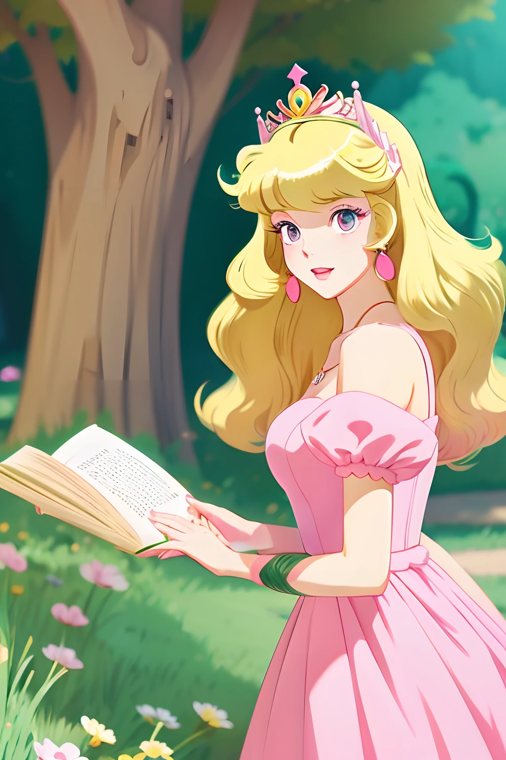 PrincessPeach Anime style a blond Long pink dress children's storybook