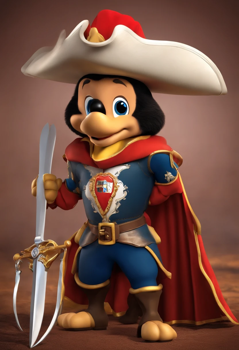 The mascot of the Corinthians football team is the "Musketeer," representing the team's strength and unity. The Musketeer is a historical character who symbolizes struggle and determination, values associated with the club. He is often depicted in period costume, as a musketeer, with sword and red cape. Disney Pixar 3d style