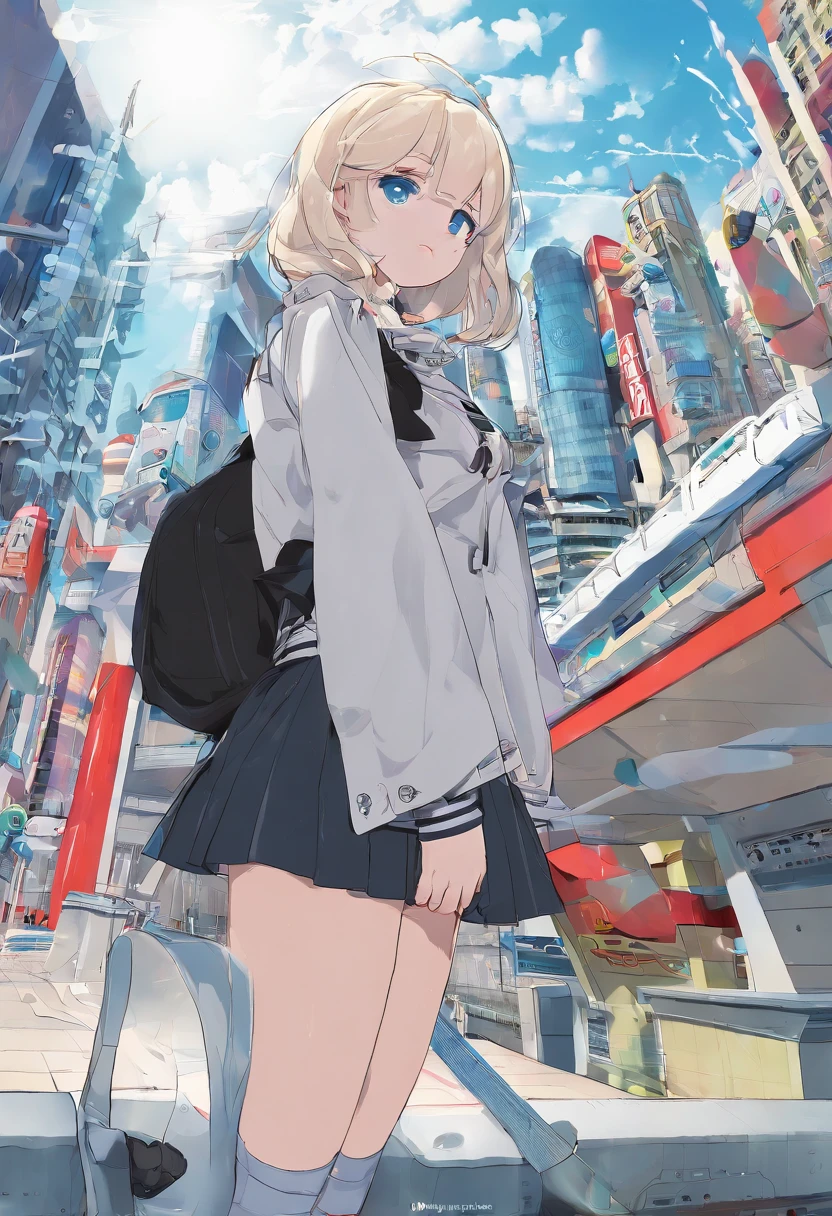 masterpiece, best quality, nsfw, ideal ratio body proportions, perfect anatomy,
(realistic:0.5), 1girl, architecture, backpack, bag, bangs, blue eyes, blue sky, bridge, brown hair, building, car, castle, chain-link fence, city, cityscape, clock, clock tower, closed mouth, cloud, cloudy sky, day, duffel bag, fence, gate, ground vehicle, house, long sleeves, looking at viewer, motor vehicle, mountain, outdoors, pleated skirt, railing, road, rooftop, sailor collar, scenery, school bag, school uniform, serafuku, shirt, shoulder bag, skirt, sky, skyline, skyscraper, solo, street, tower, town, train