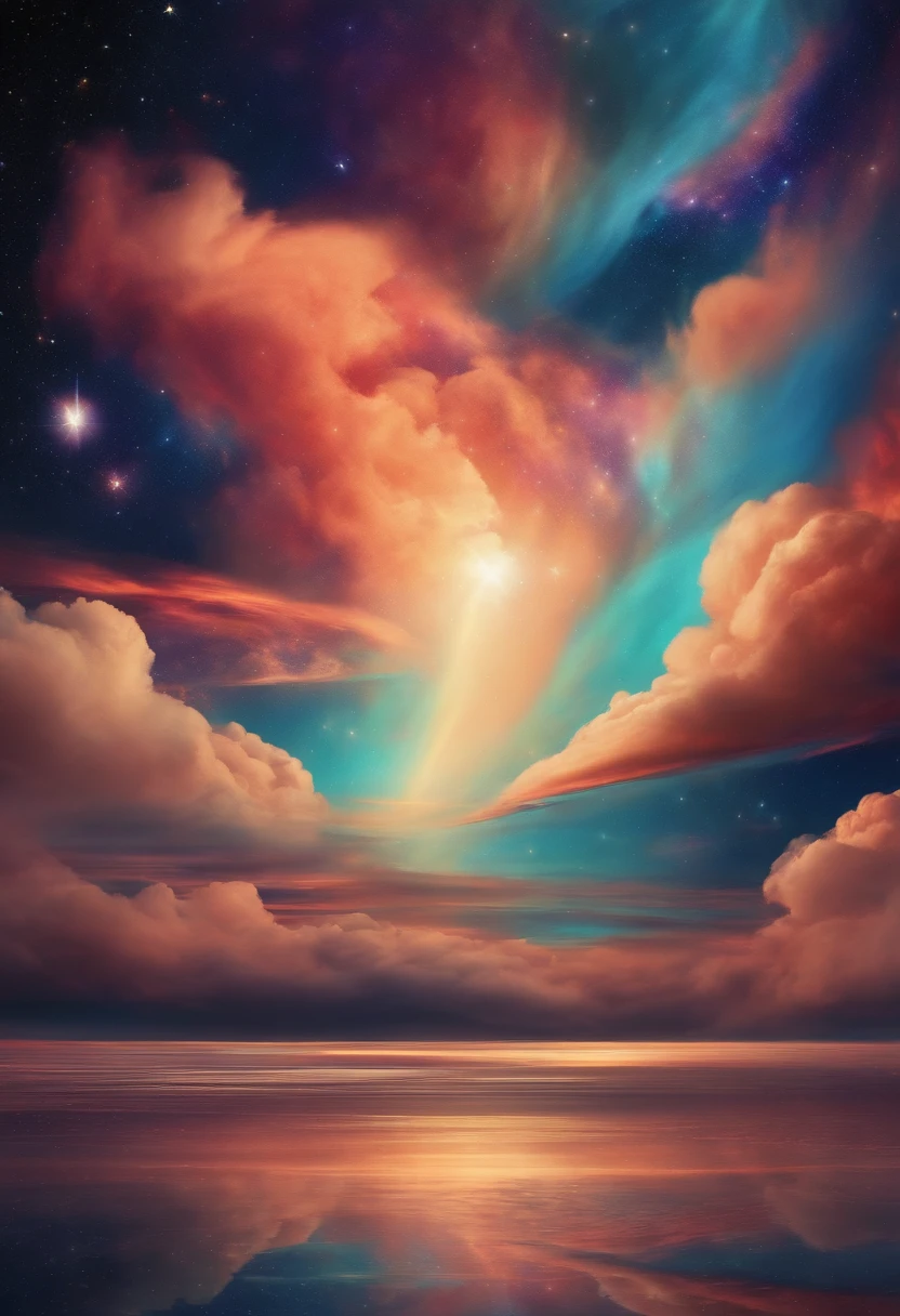 a digital painting of cosmic clouds in a universal sky, in the style of art deco surreal art