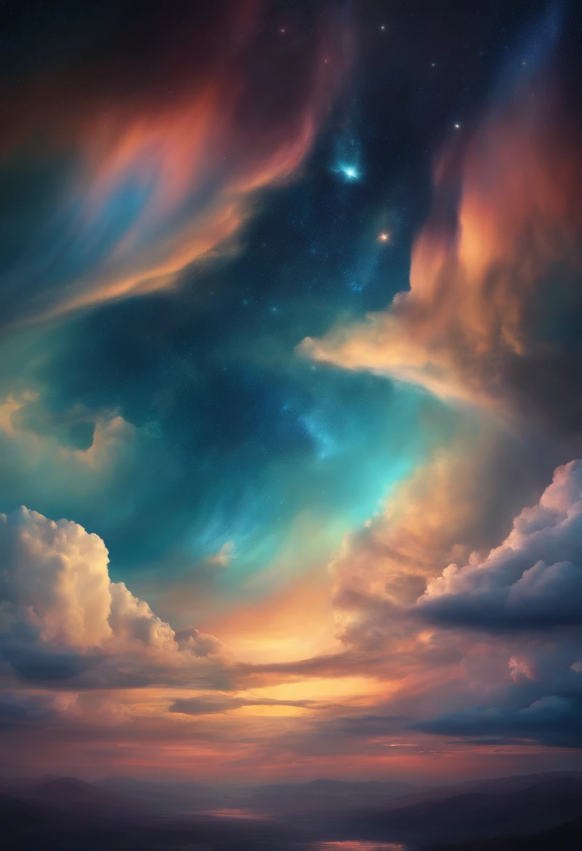 a digital painting of cosmic clouds in a universal sky, in the style of art deco surreal art