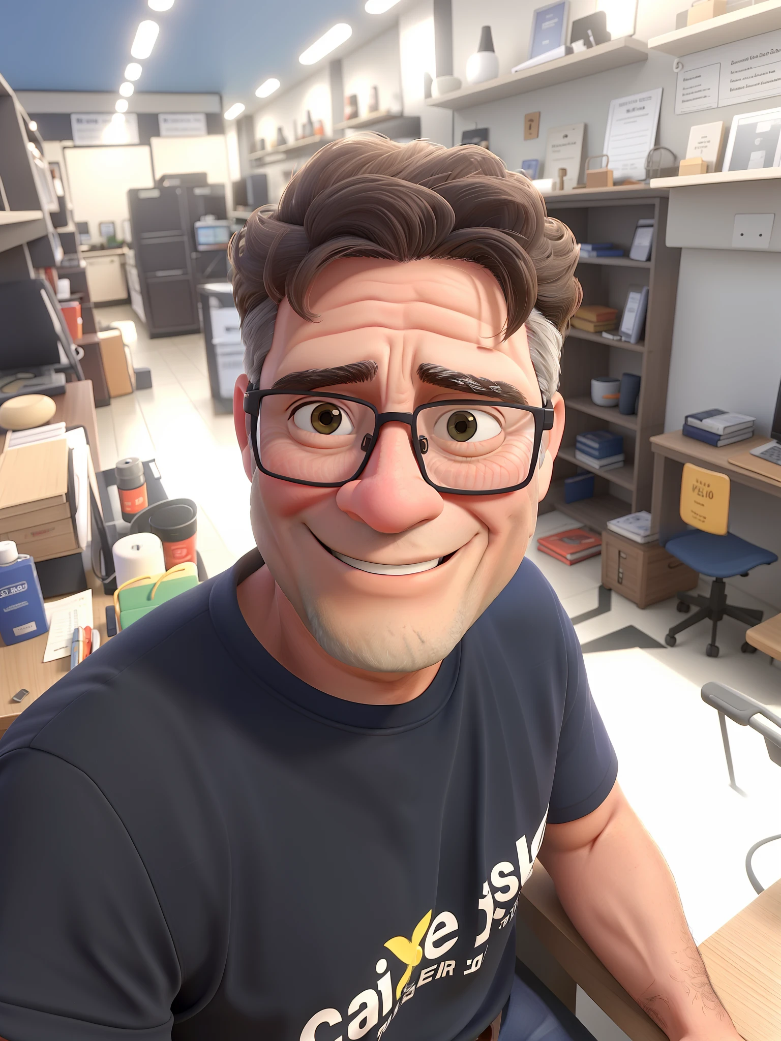 50-year-old man in glasses, meio sorriso, mais qualidade, melhor qualidade